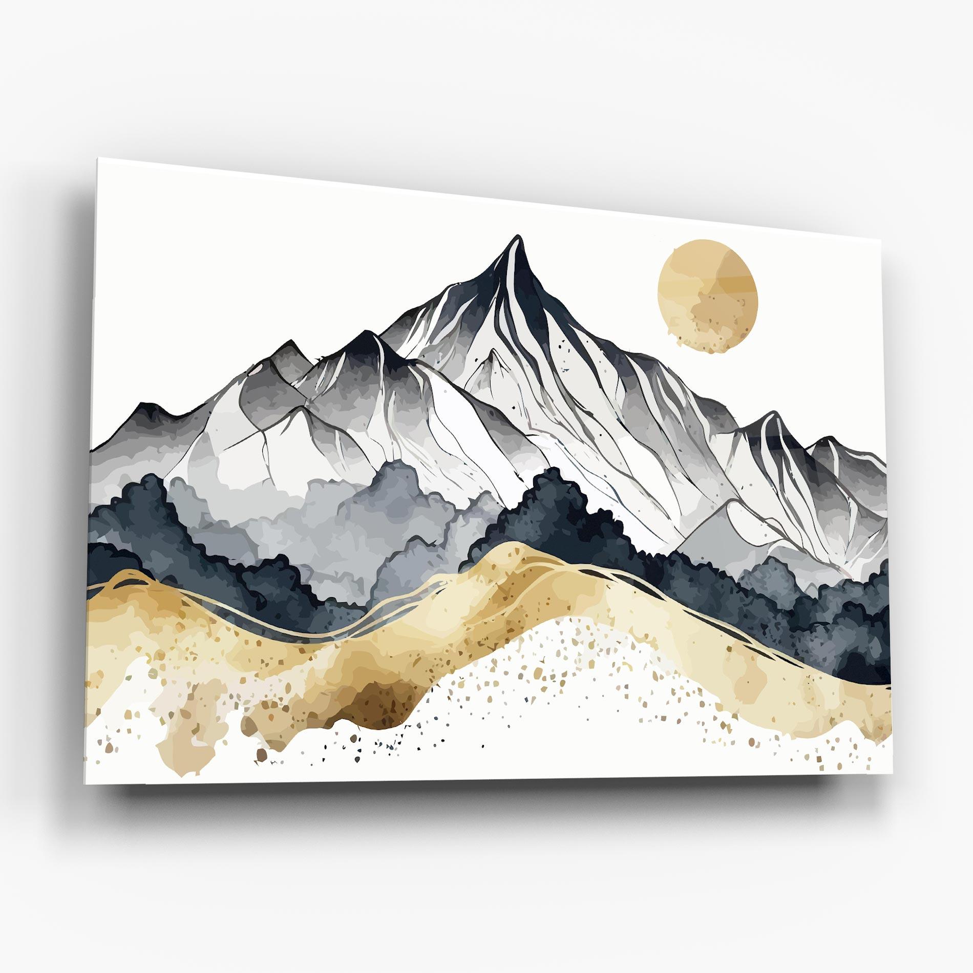 Glasbild Grey Gold Mountain mockup 6