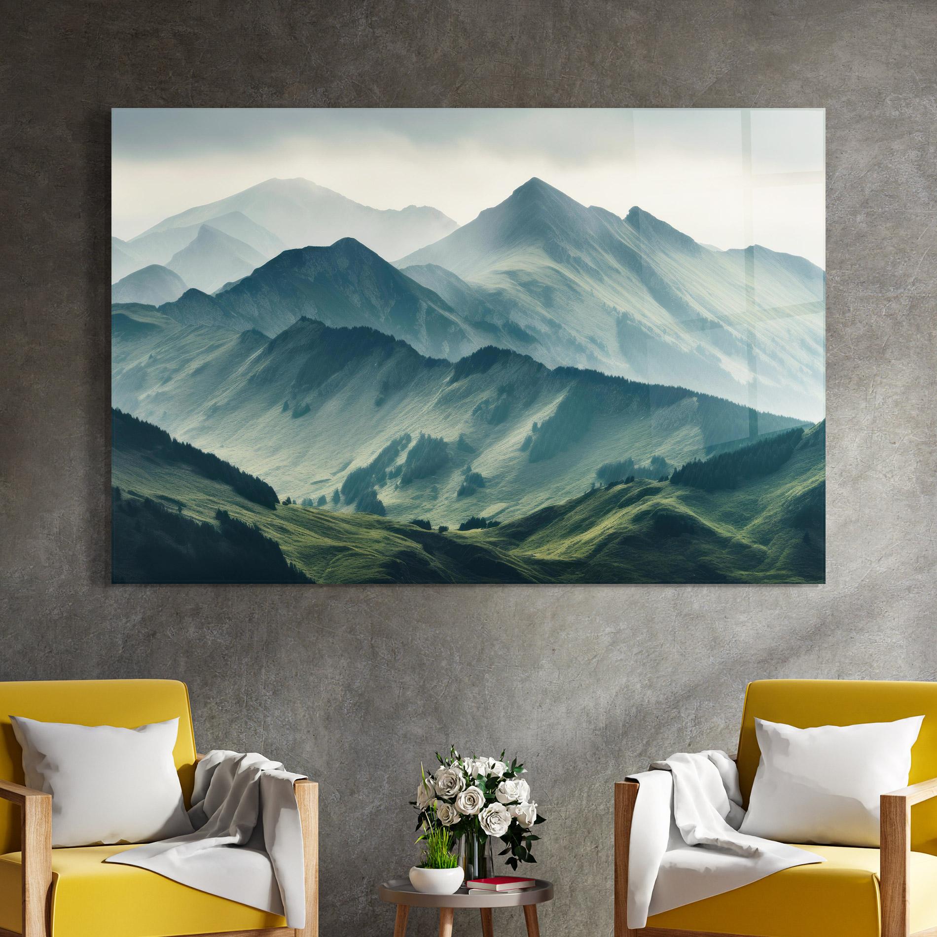 Glasbild Amazing Foggy Mountain mockup 4