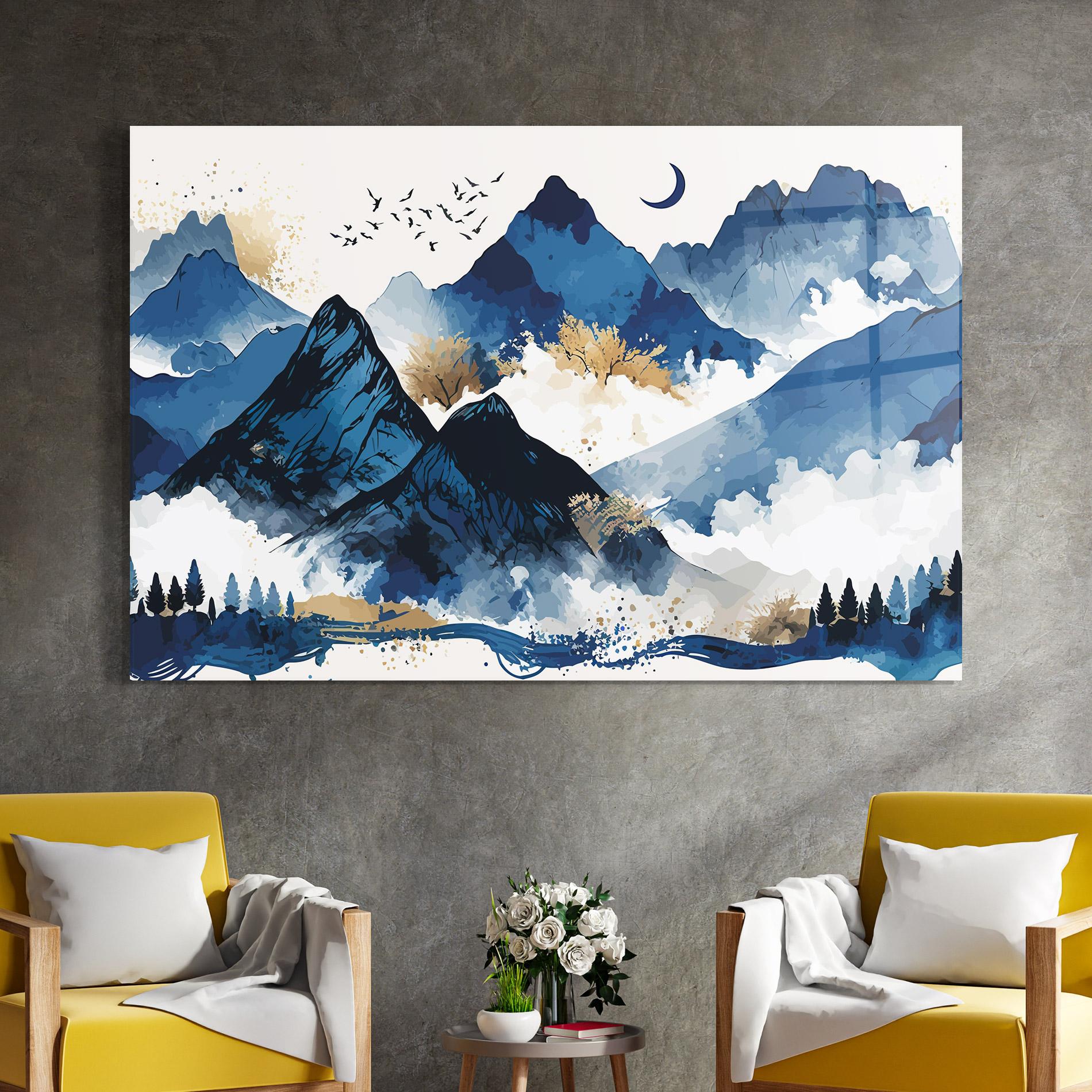 Glasbild Blue Mountain Moon mockup 4