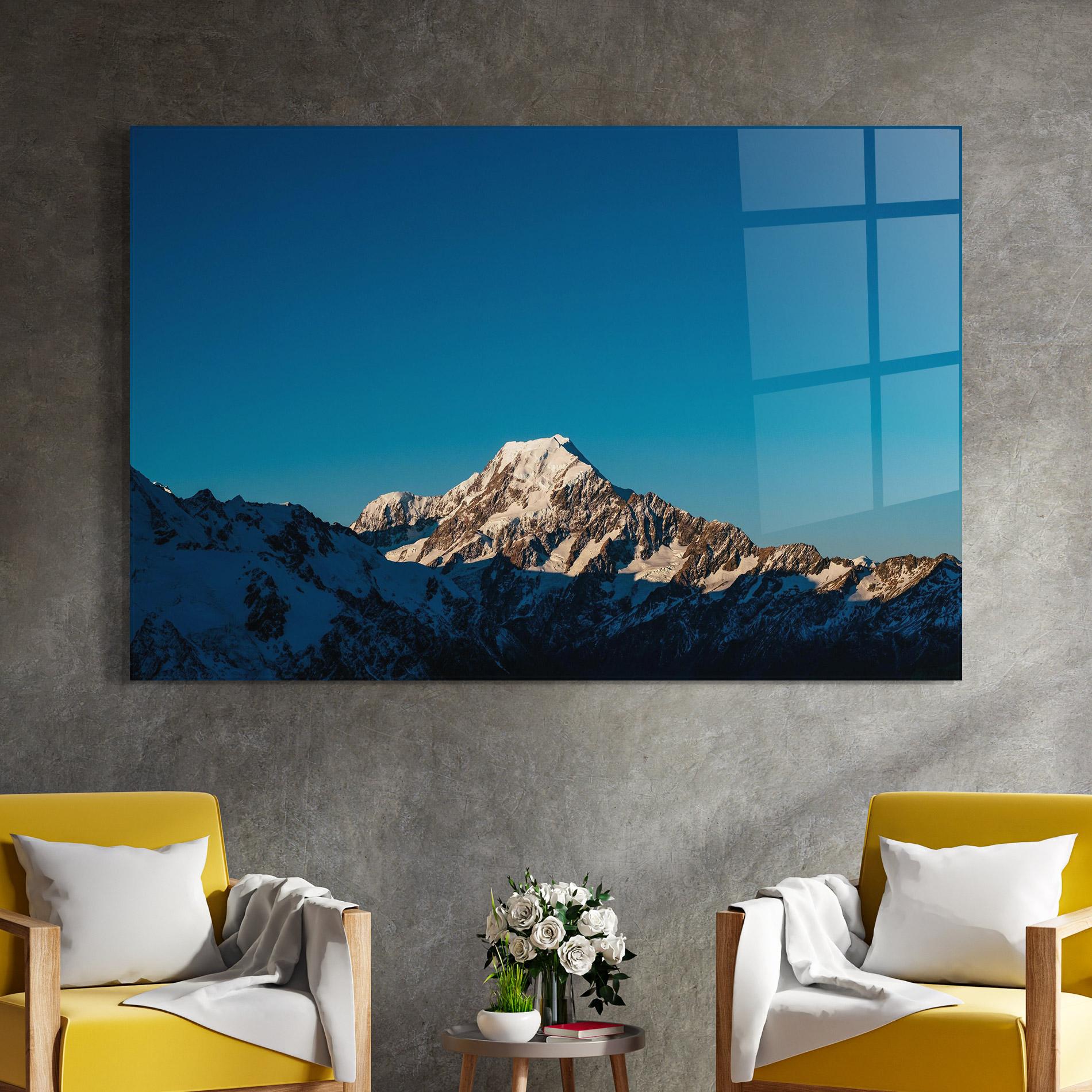 Glasbild Blue Snowy Mountain mockup 4