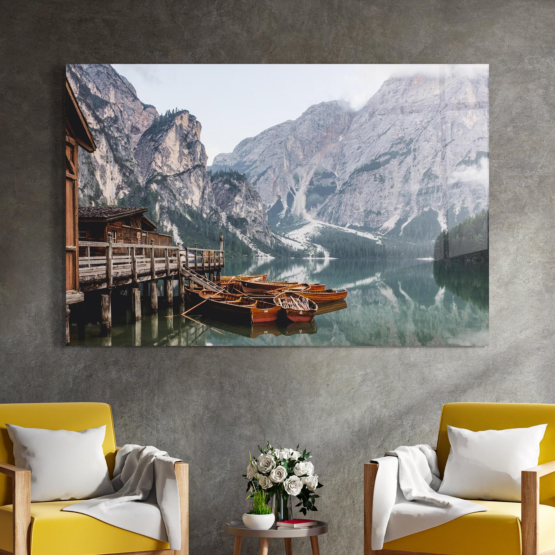 Glasbild Boat Lake Mountain mockup 4