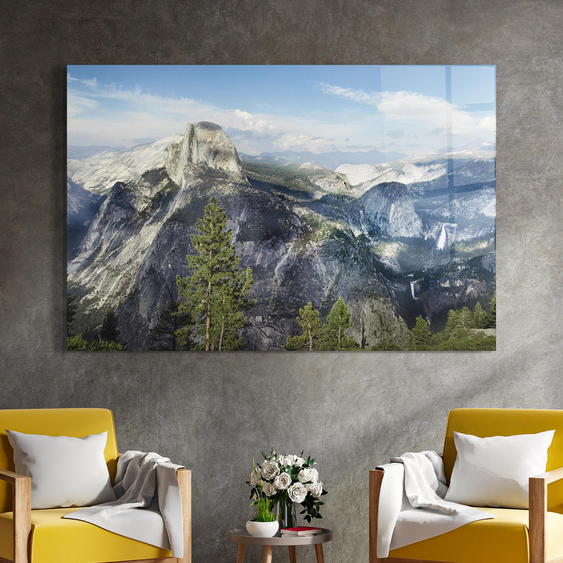 Glasbild Foggy Day Mountain mockup 4