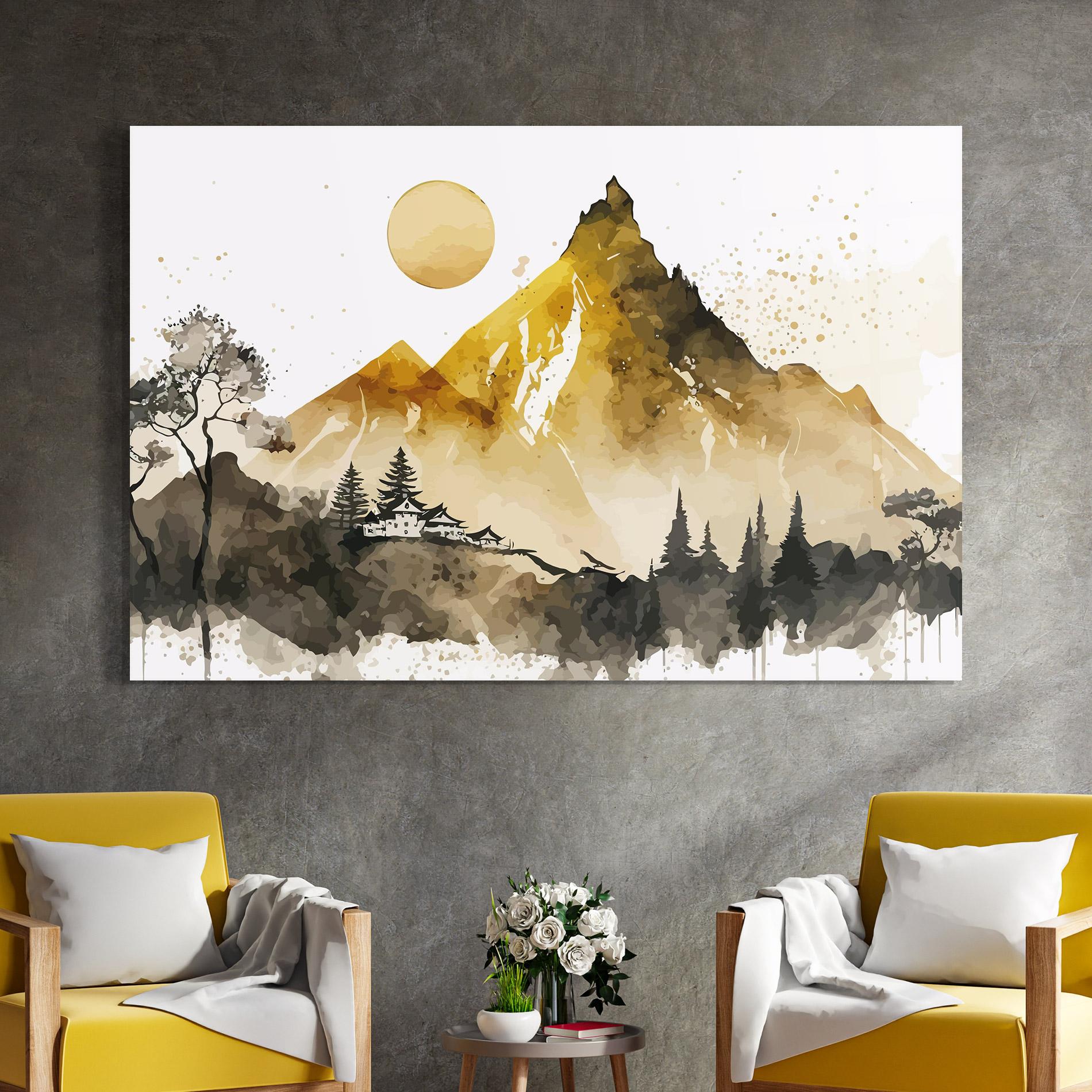 Glasbild Gold Mountain Art mockup 4