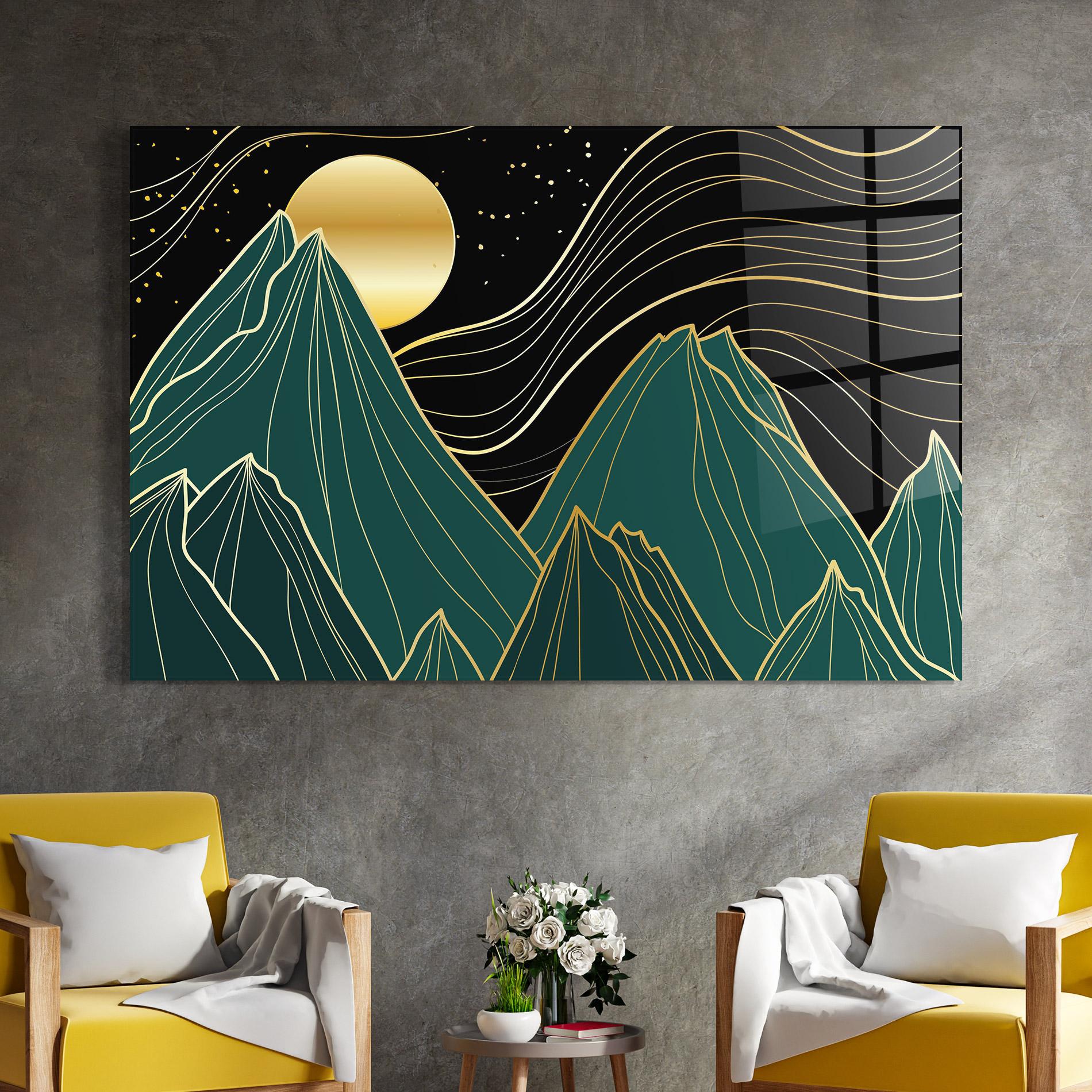 Glasbild Mountain Gold Moon mockup 4