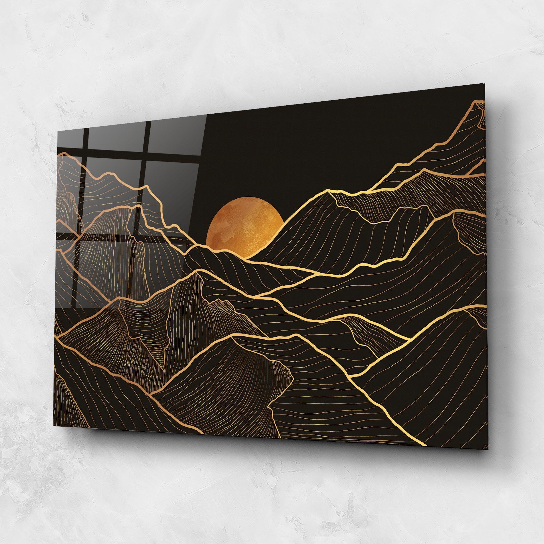 Glasbild Black Gold Mountains mockup 1