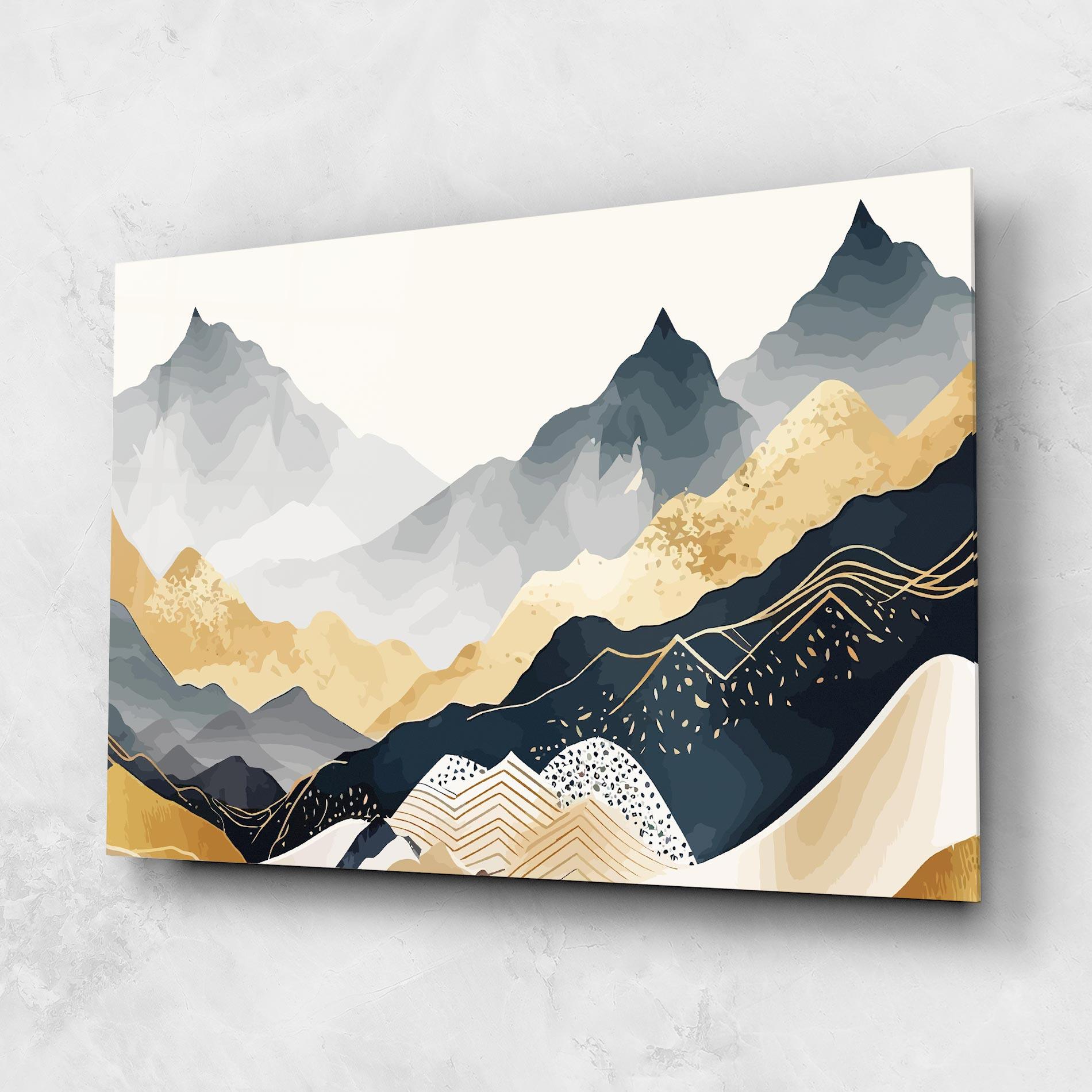 Glasbild Blue Gold Mountain mockup 1