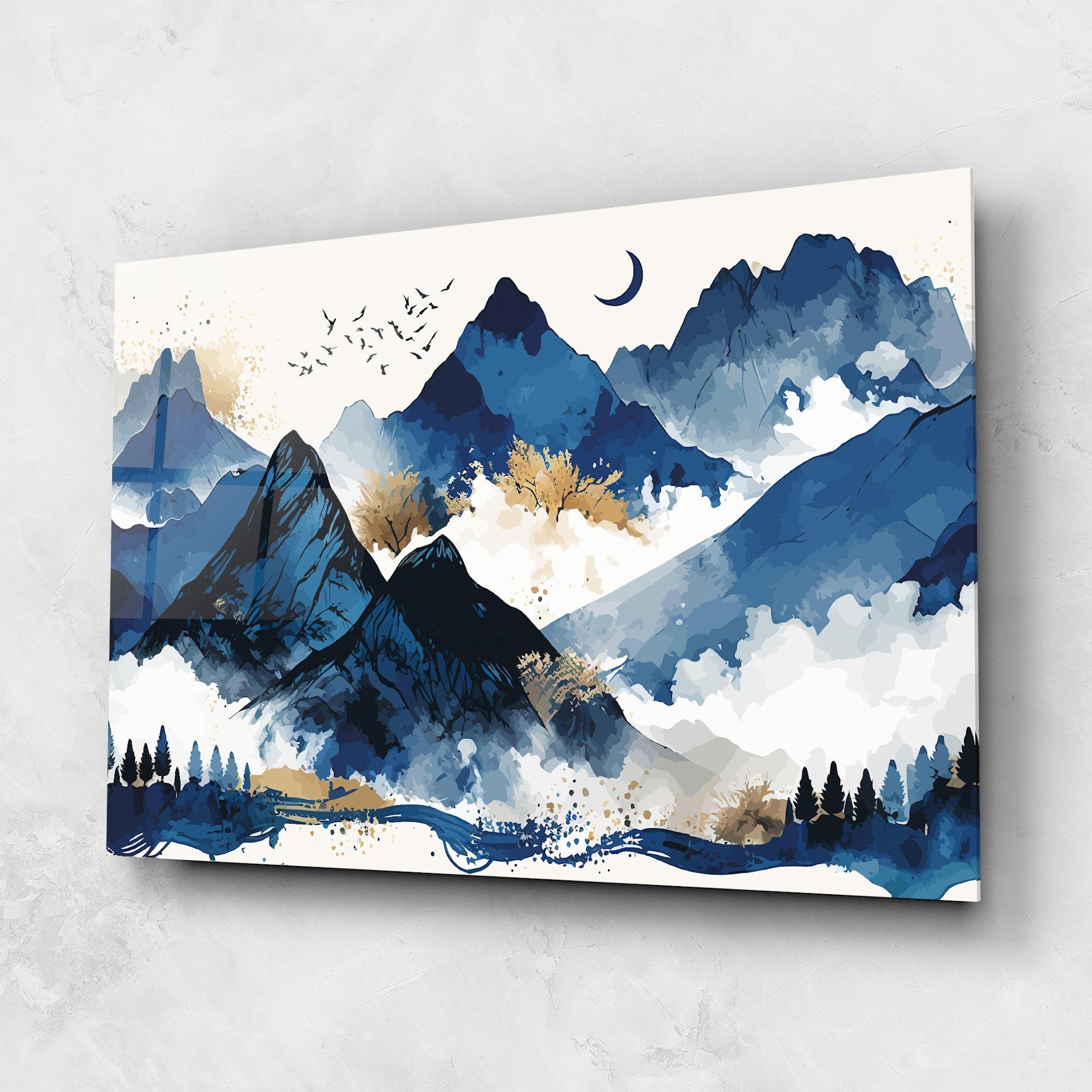 Glasbild Blue Mountain Moon mockup 1