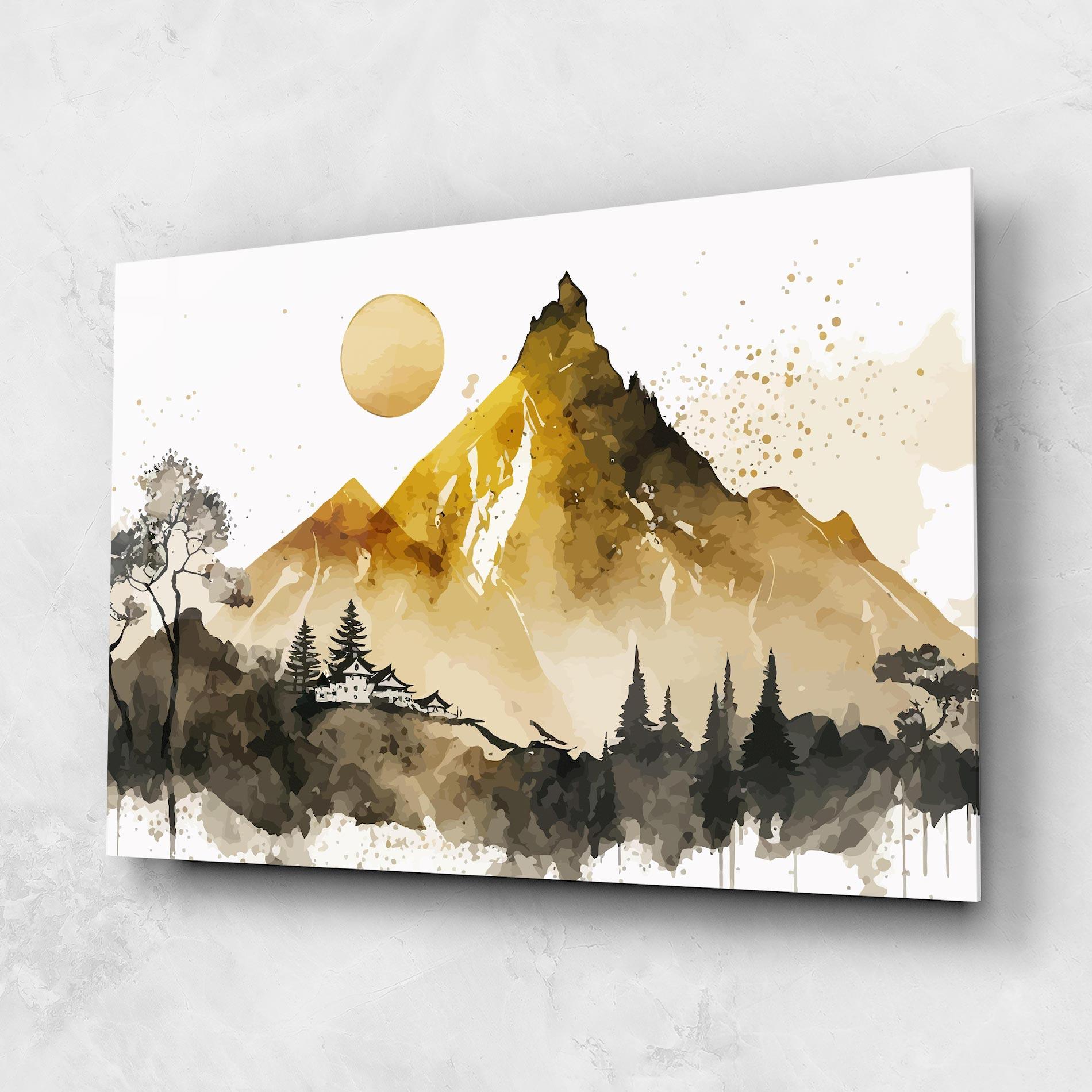 Glasbild Gold Mountain Art mockup 1