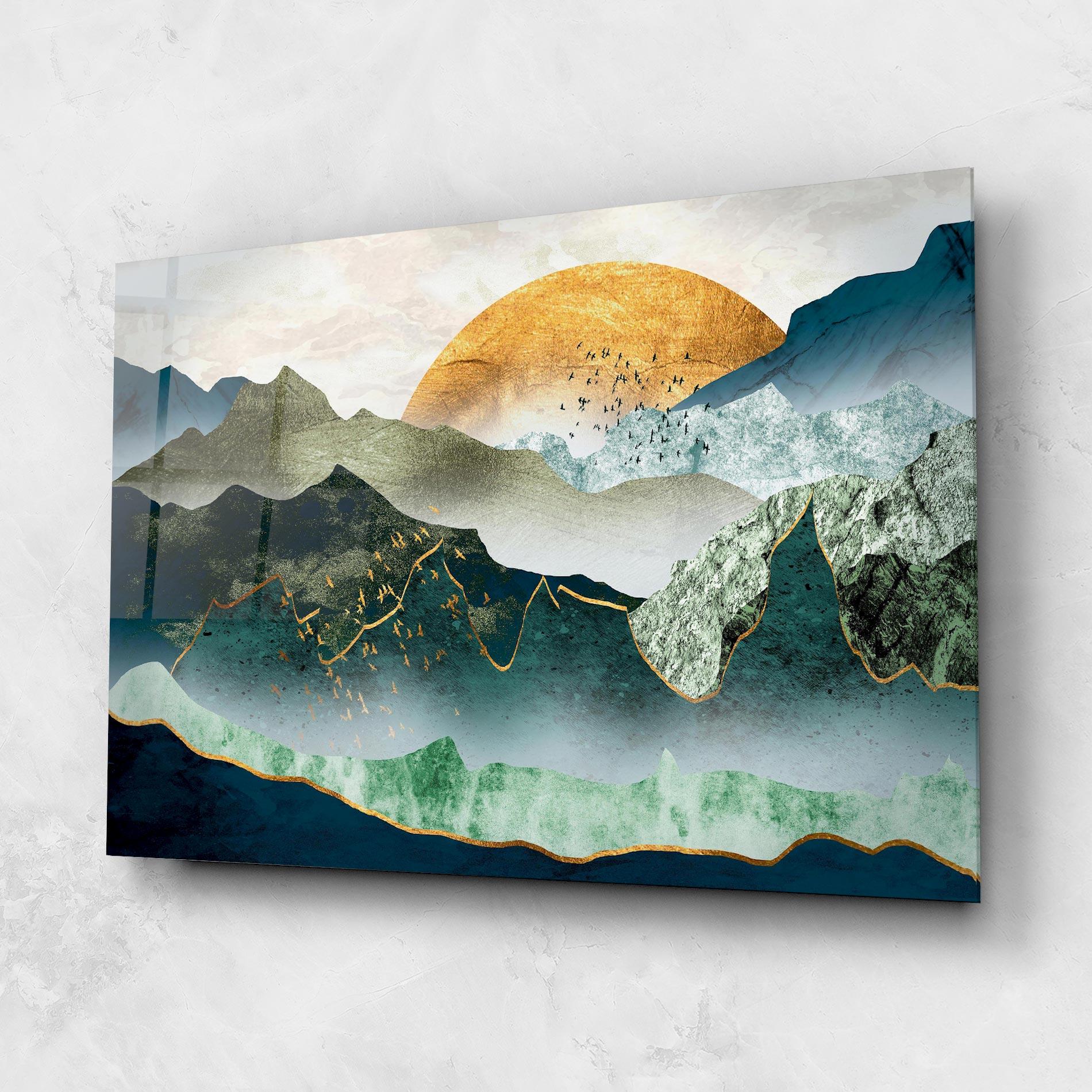 Glasbild Golden Mountains mockup 1