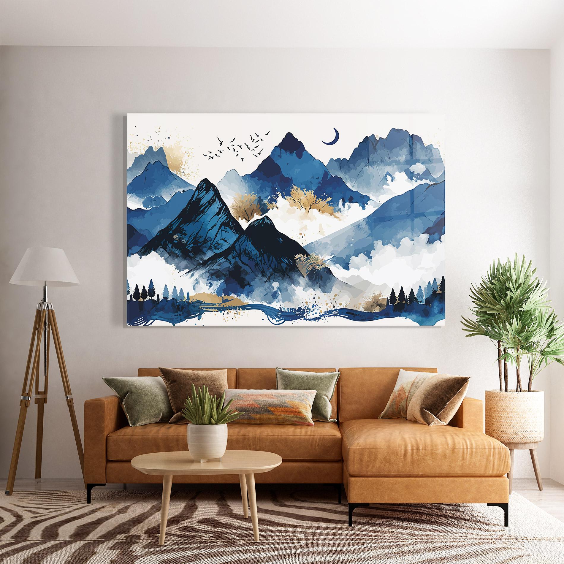 Glasbild Blue Mountain Moon mockup 7