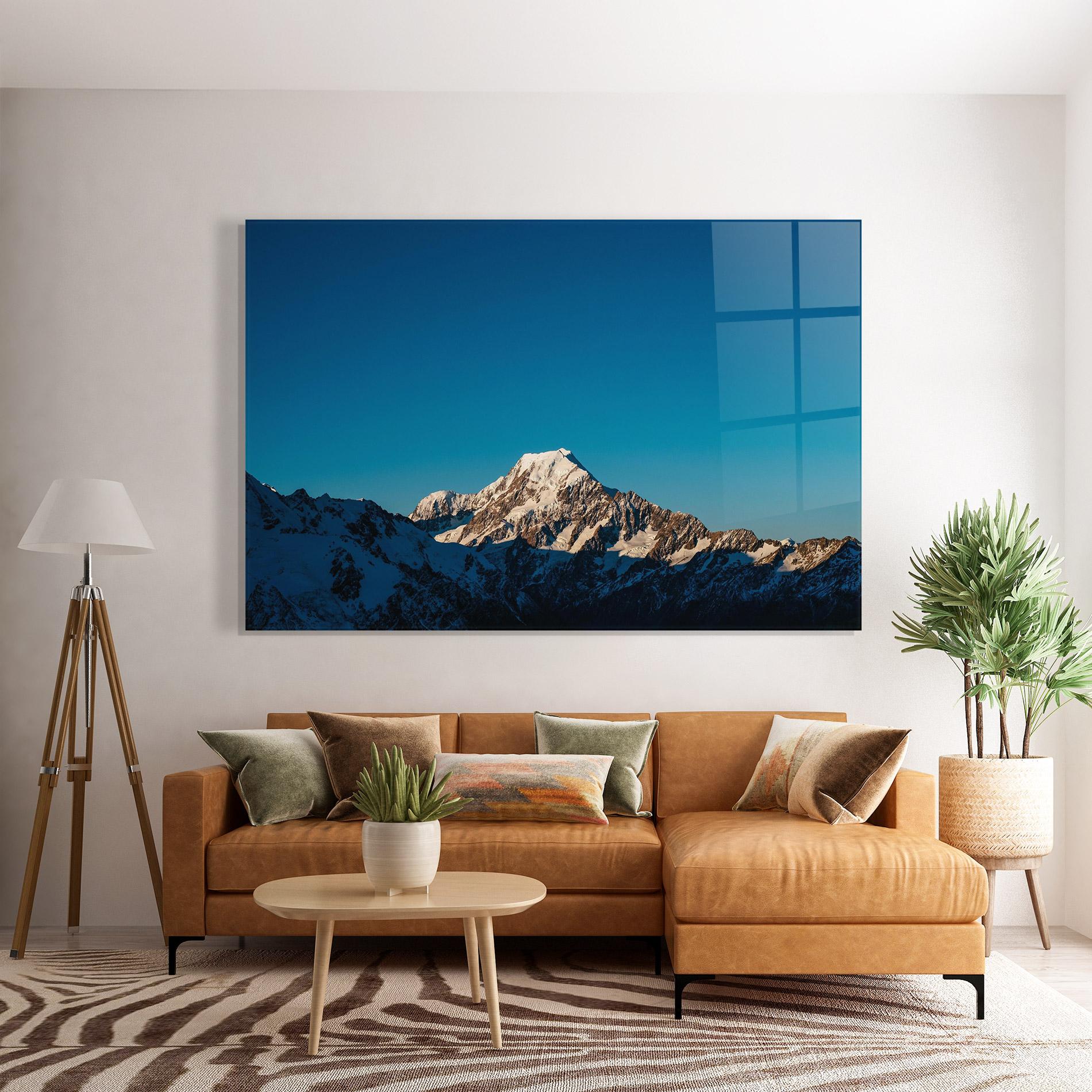 Glasbild Blue Snowy Mountain mockup 7