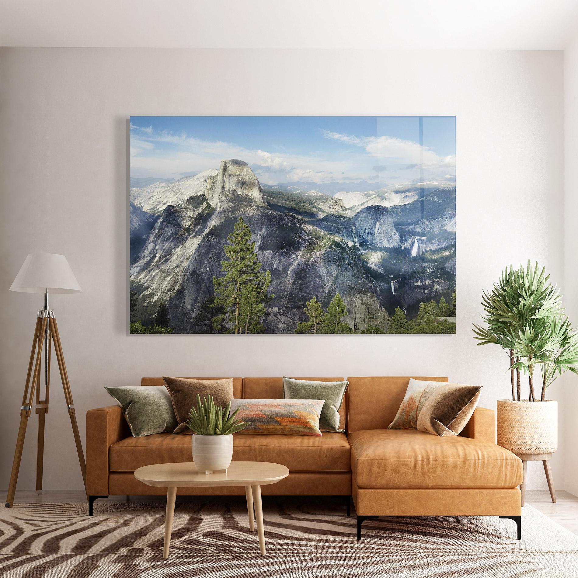 Glasbild Foggy Day Mountain mockup 7