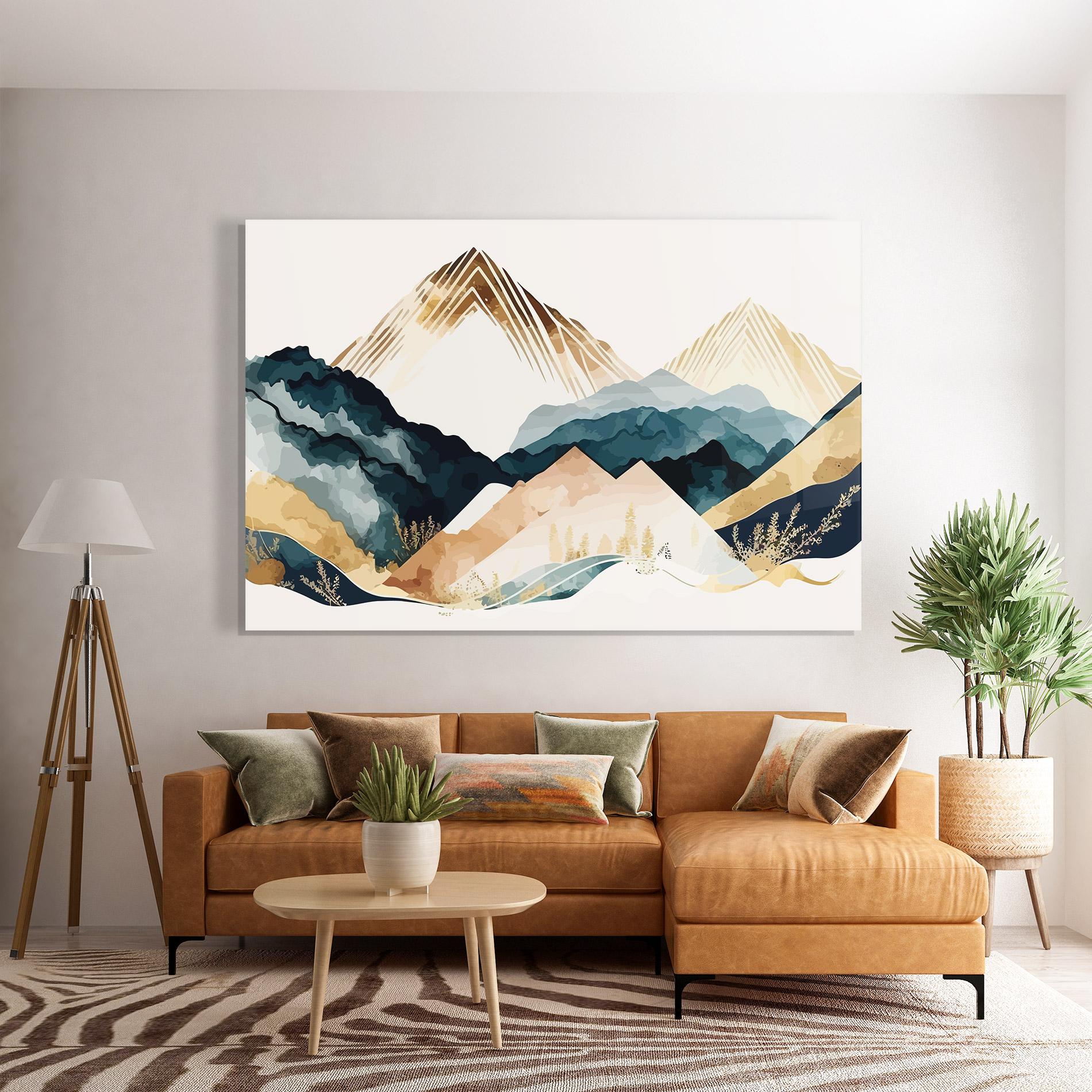 Glasbild Gold Green Mountain mockup 7