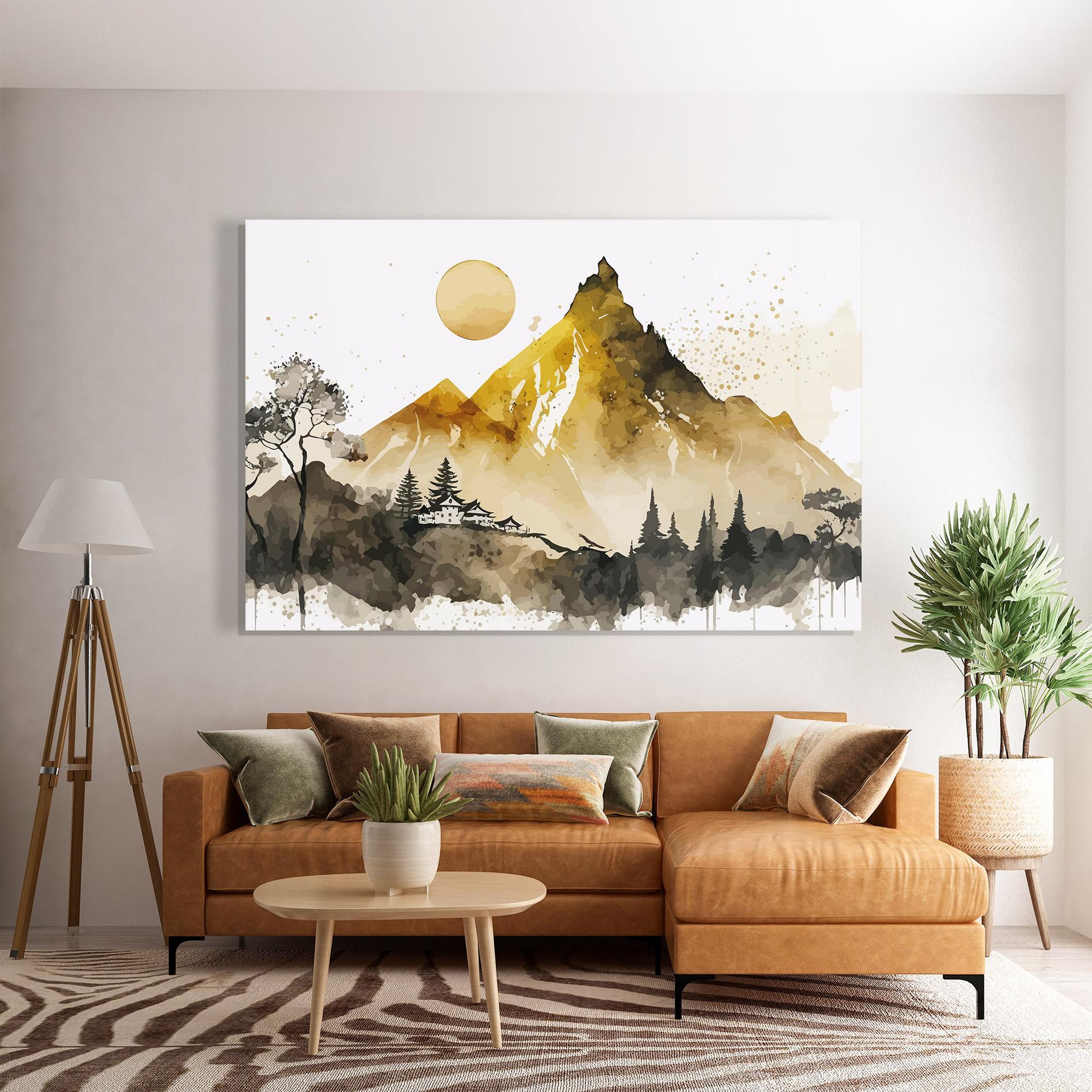 Glasbild Gold Mountain Art mockup 7
