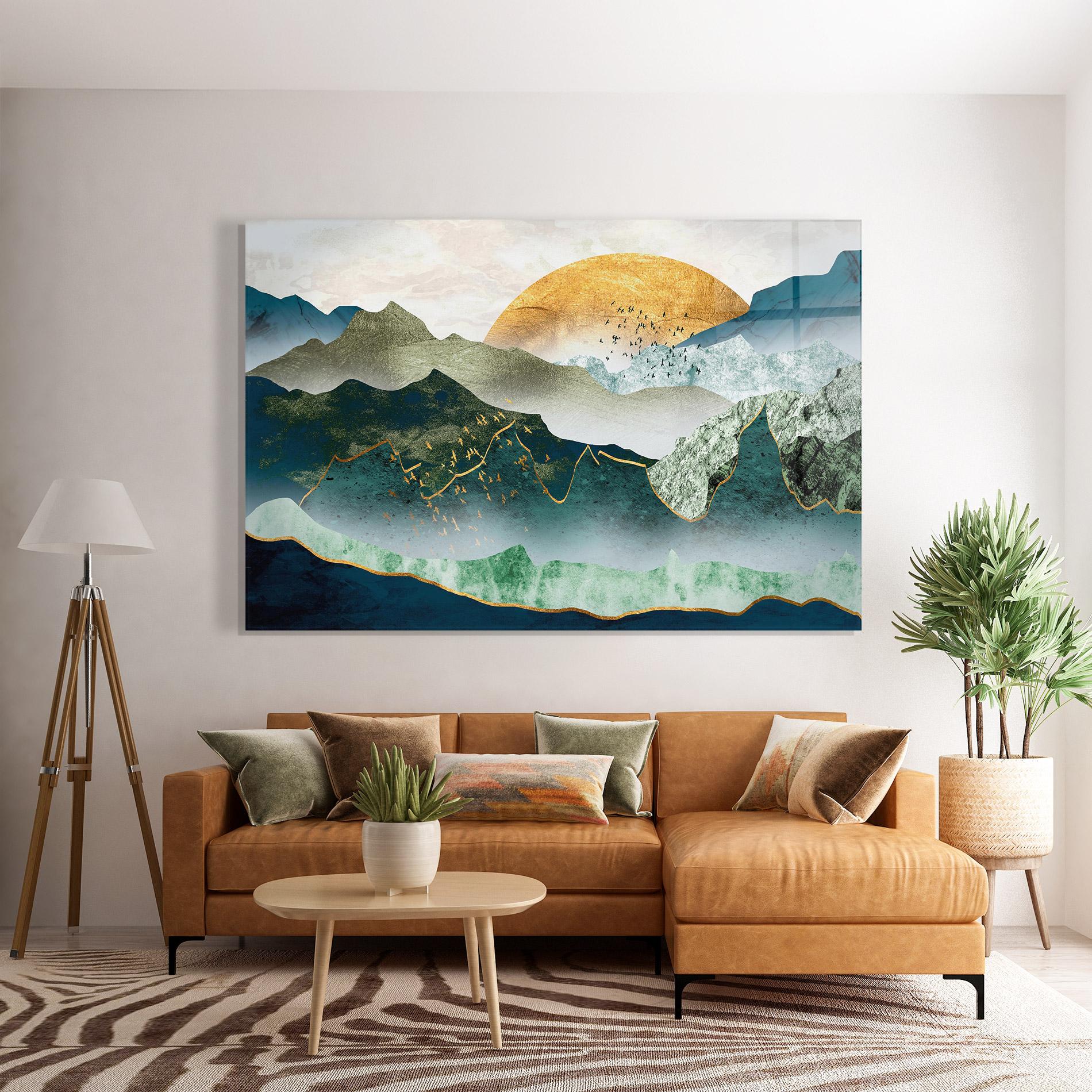 Glasbild Golden Mountains mockup 7