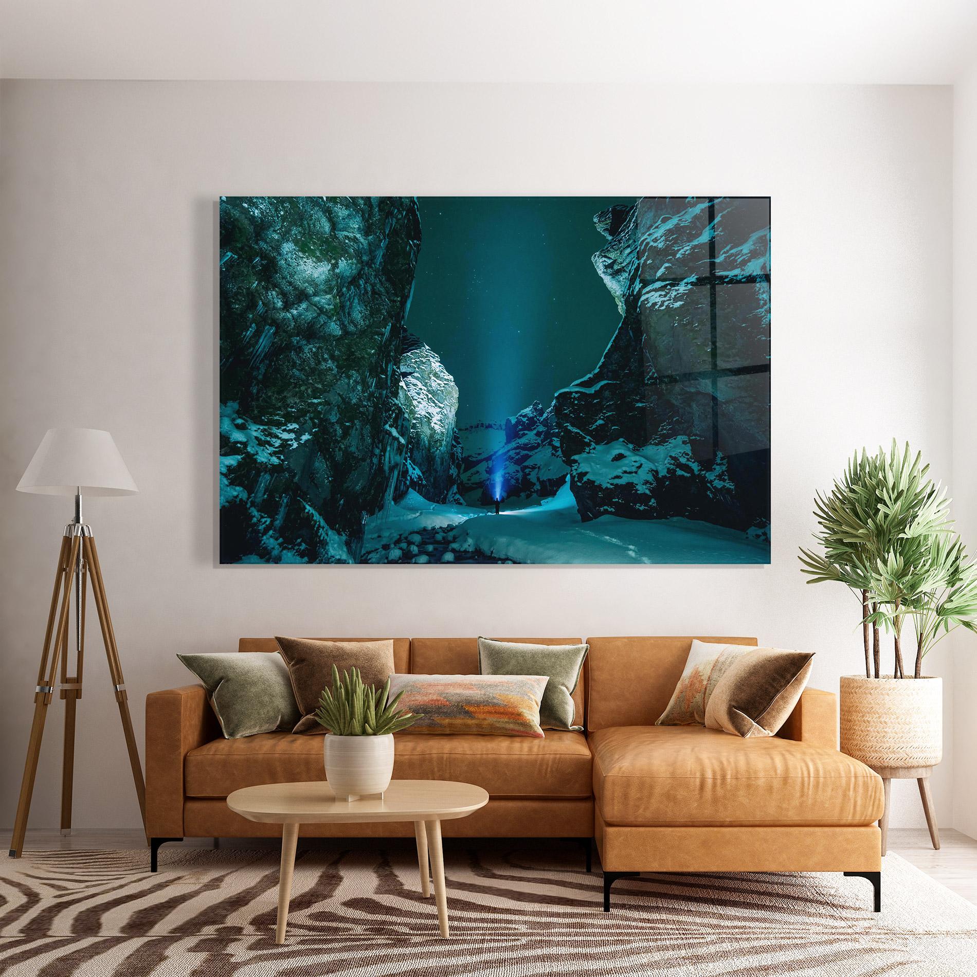 Glasbild Green Light Mountain mockup 7