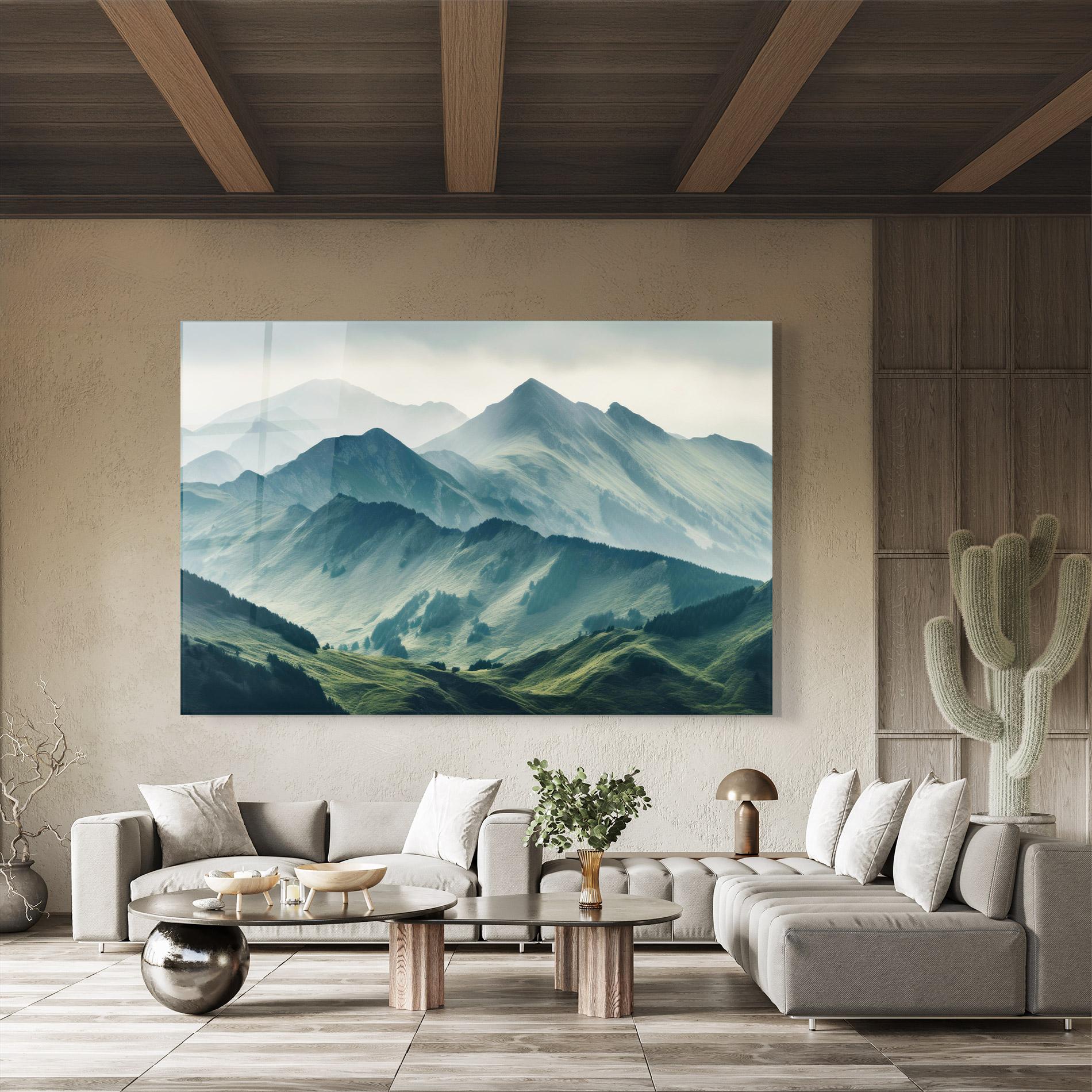 Glasbild Amazing Foggy Mountain mockup 8