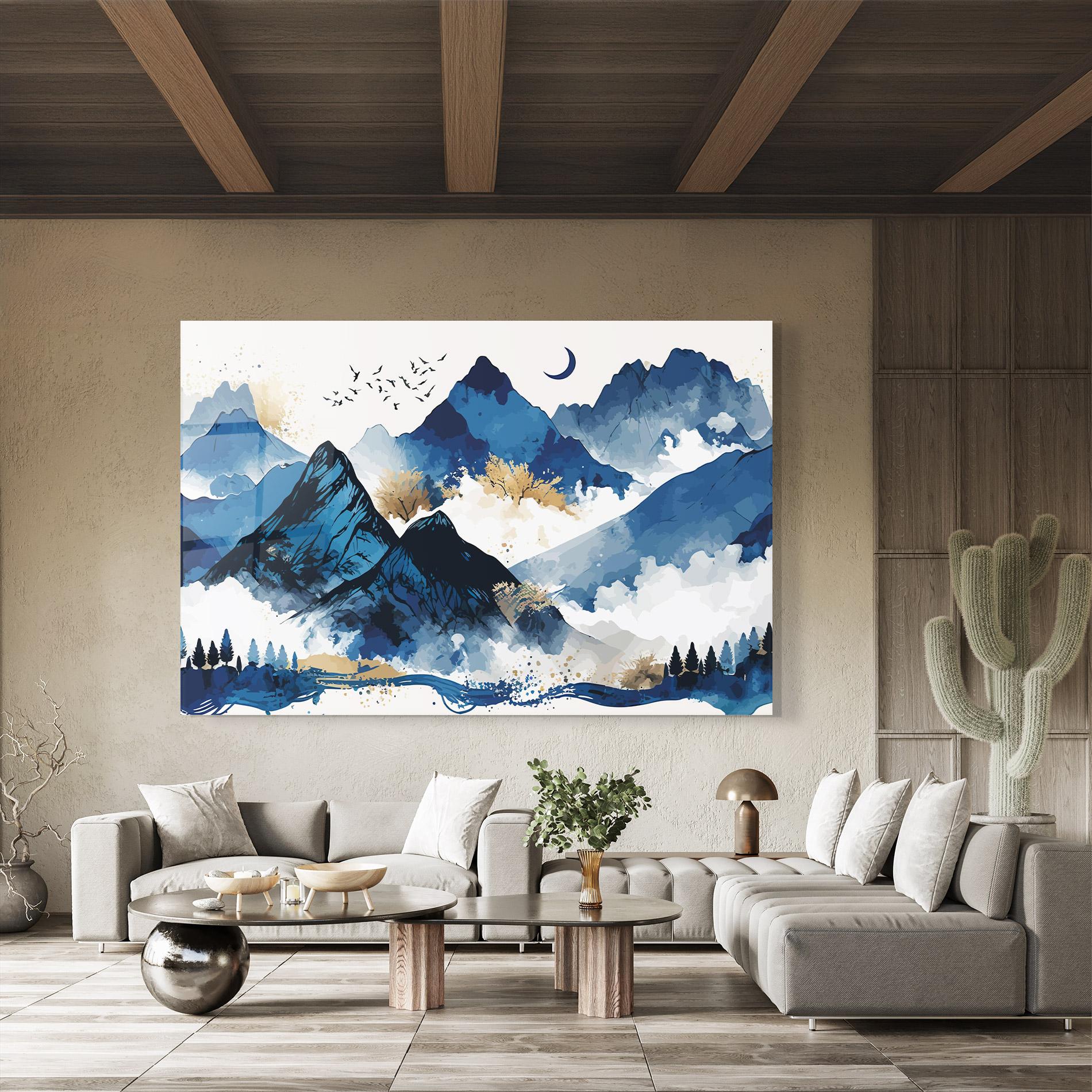 Glasbild Blue Mountain Moon mockup 8