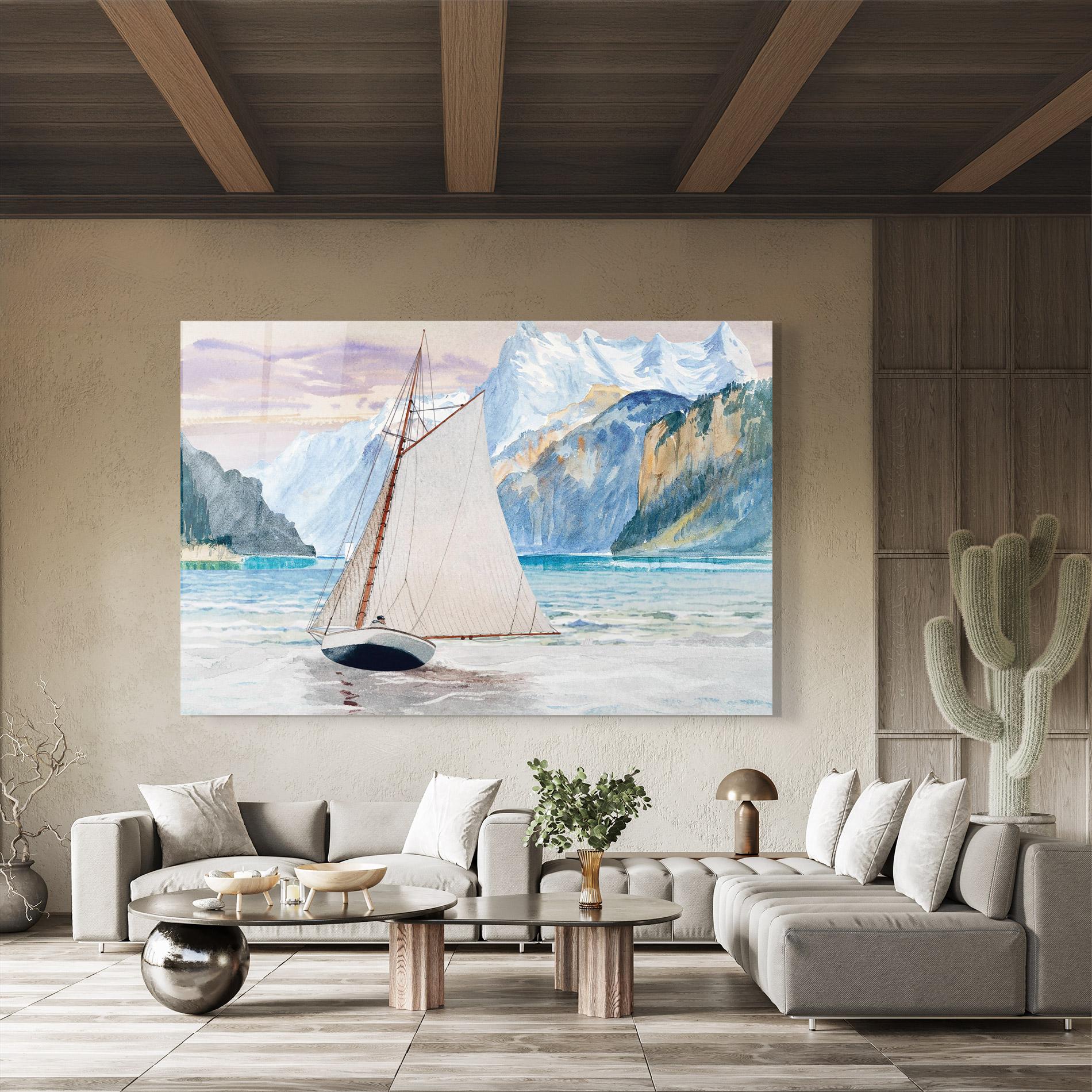 Glasbild Boat Mountain View mockup 8