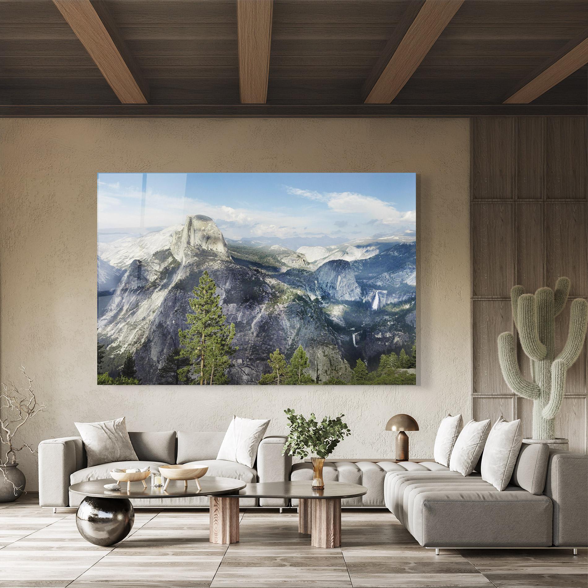 Glasbild Foggy Day Mountain mockup 8