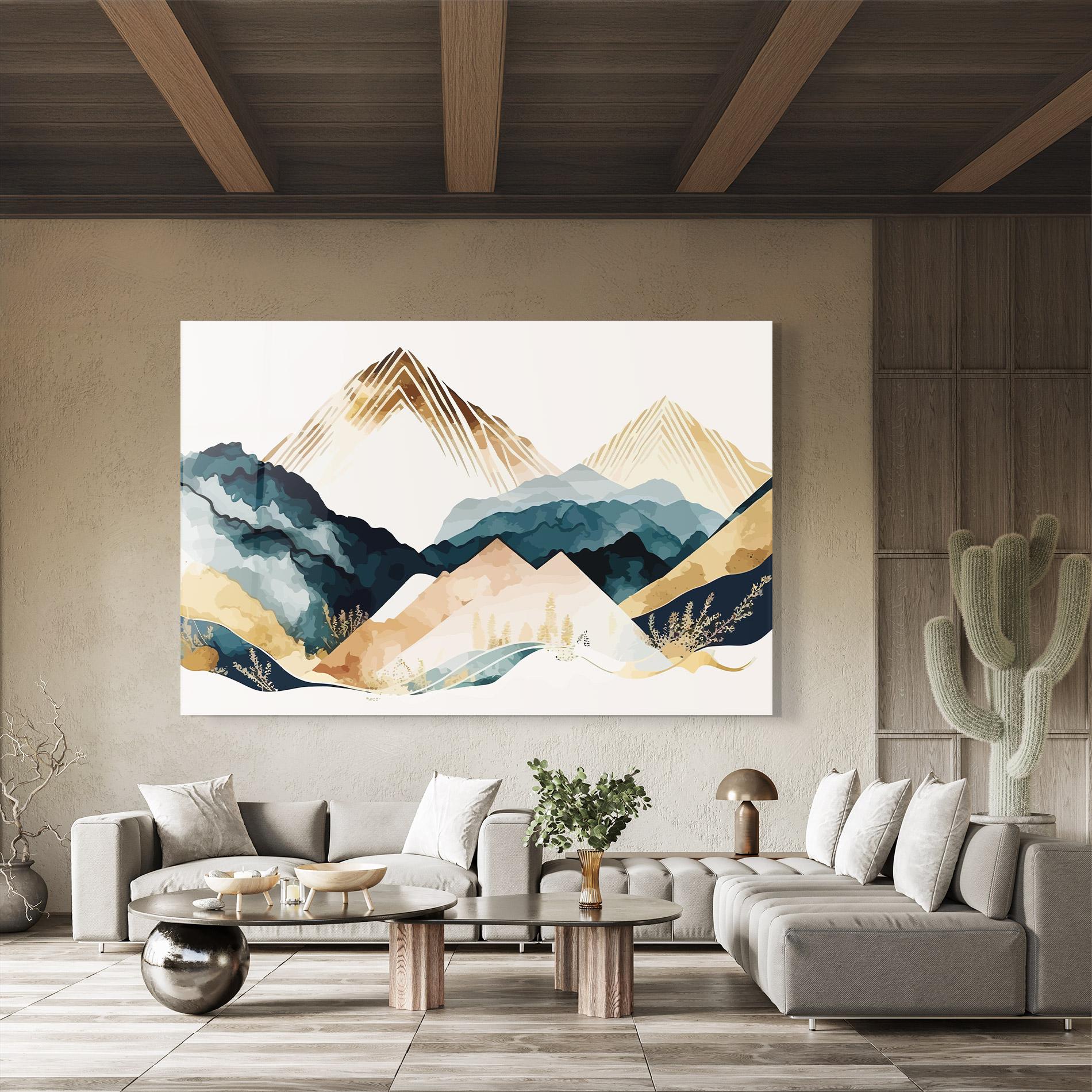 Glasbild Gold Green Mountain mockup 8