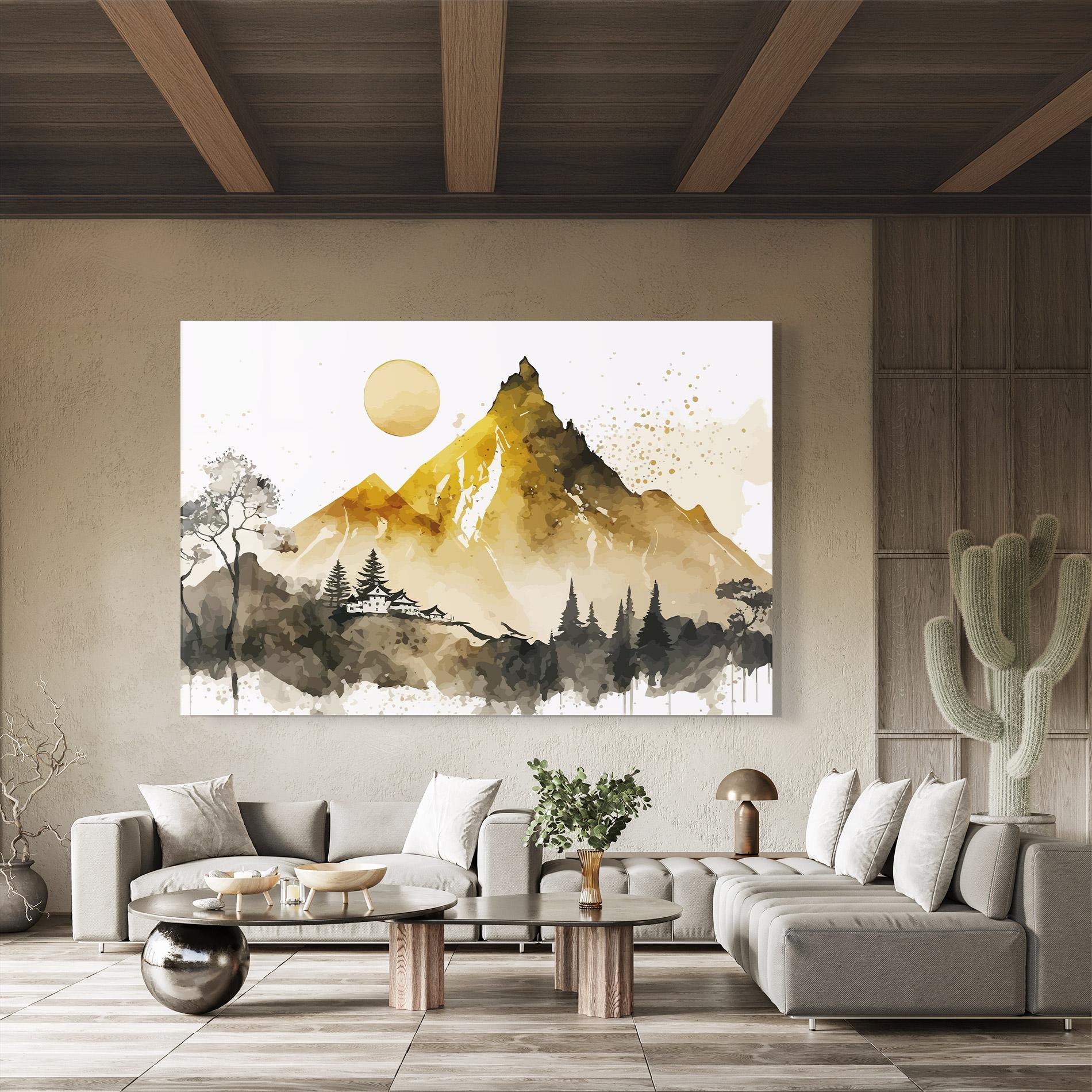 Glasbild Gold Mountain Art mockup 8