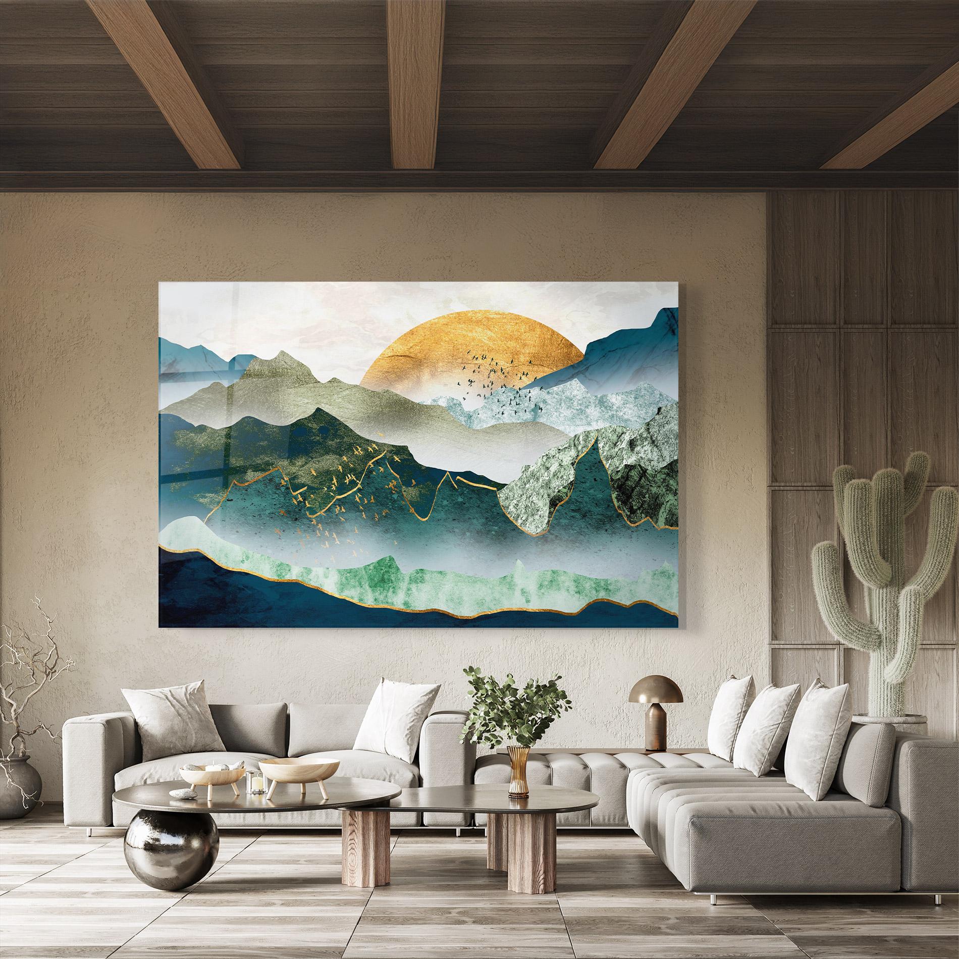 Glasbild Golden Mountains mockup 8