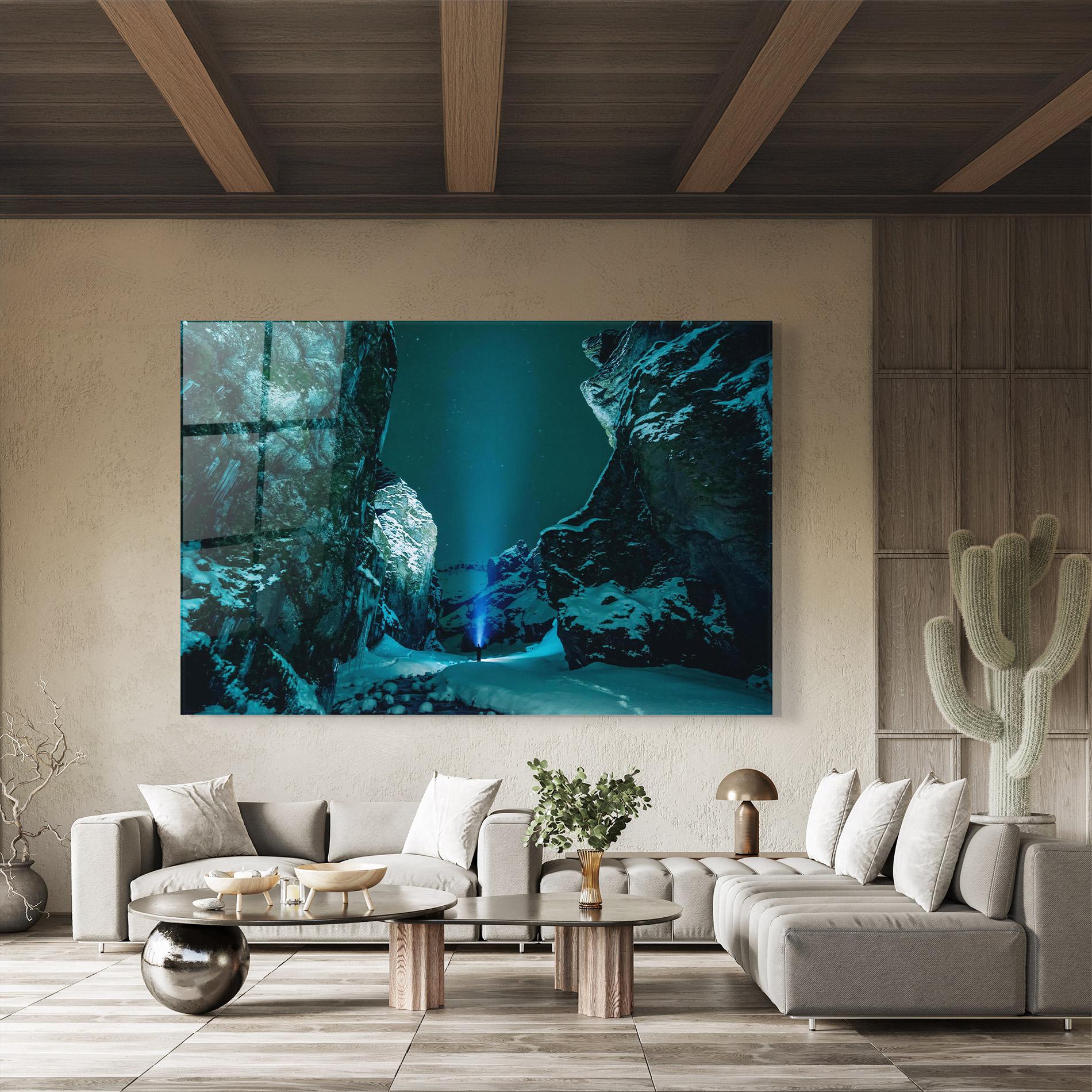 Glasbild Green Light Mountain mockup 8