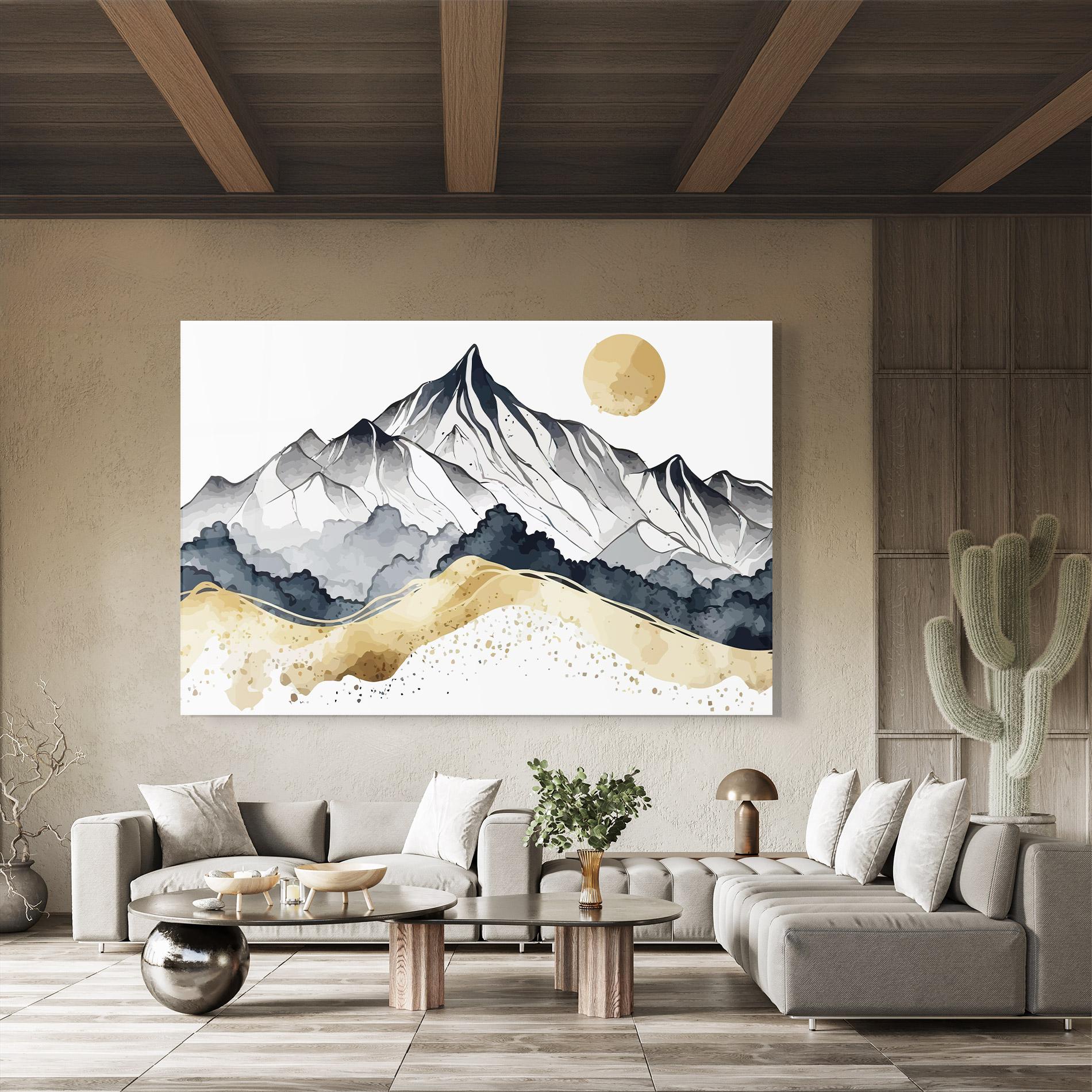 Glasbild Grey Gold Mountain mockup 8