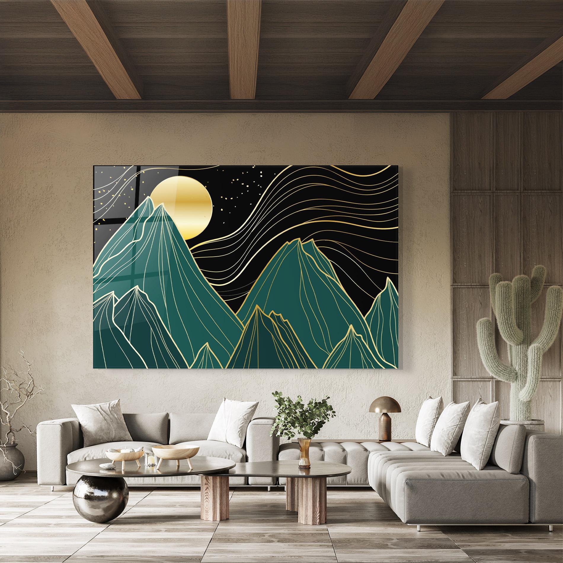 Glasbild Mountain Gold Moon mockup 8