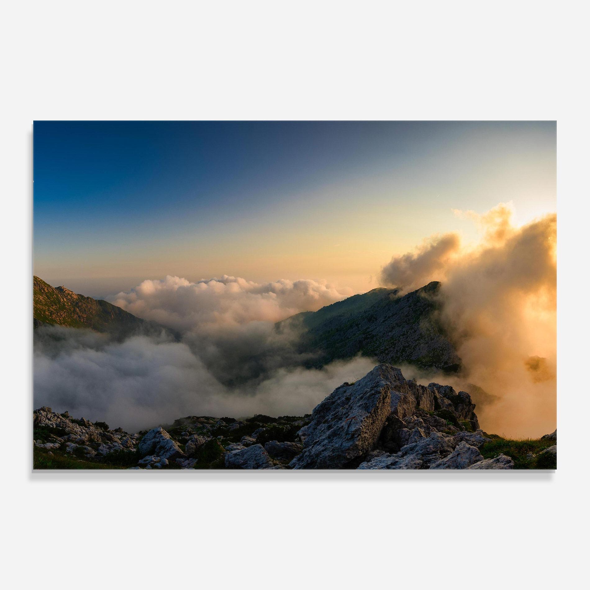 Glasbild Panoramic Mountains Clouds mockup 0