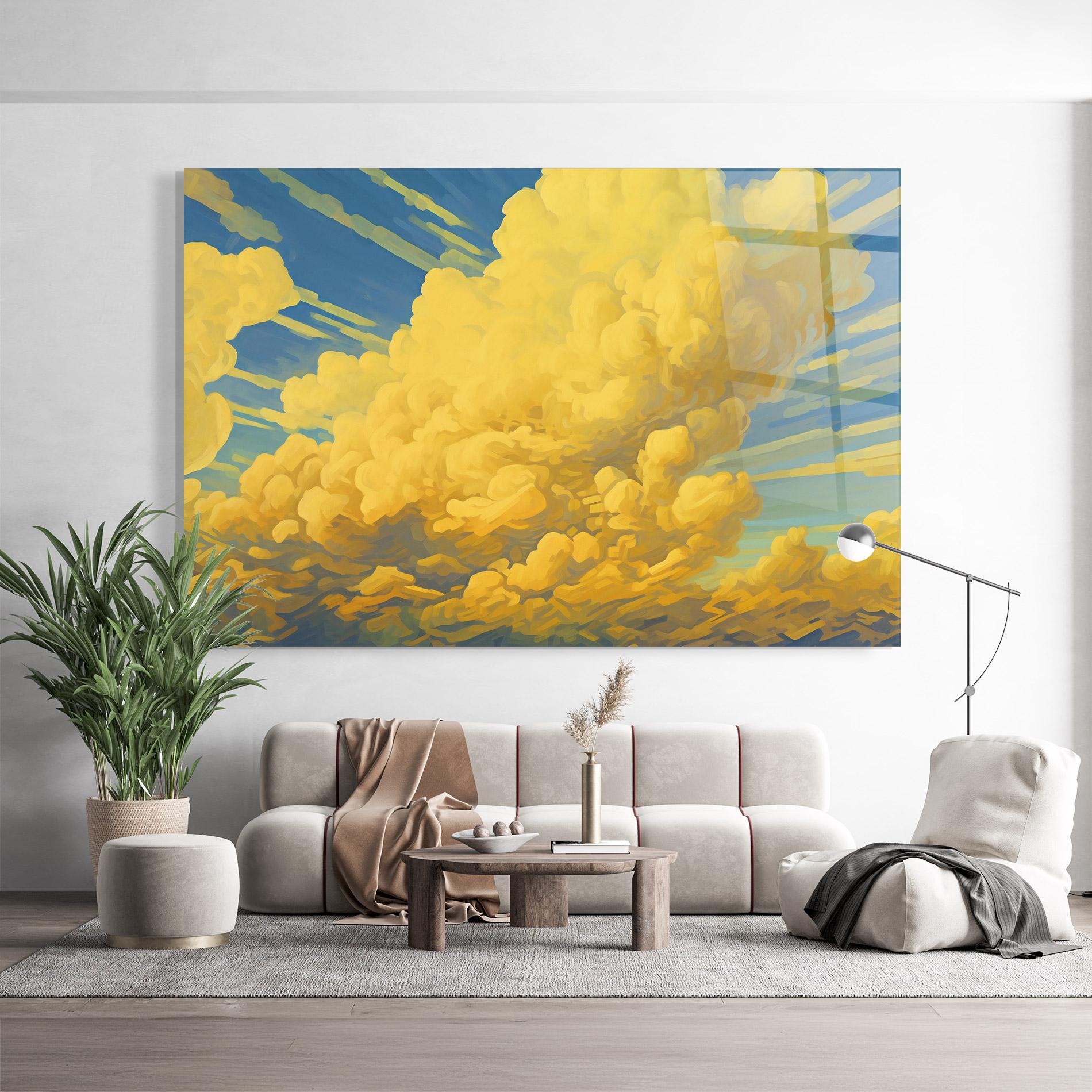 Glasbild Big Yellow Cloud Art mockup 9