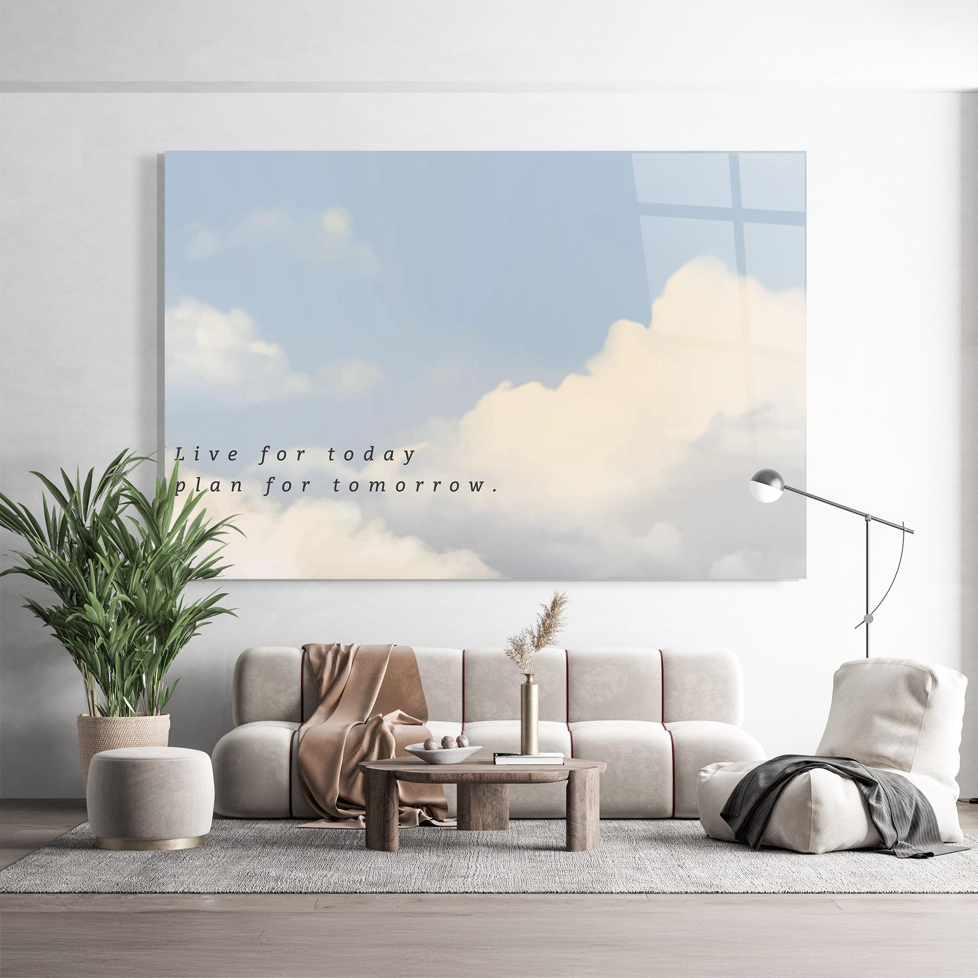 Glasbild Clouds Text Blue mockup 9