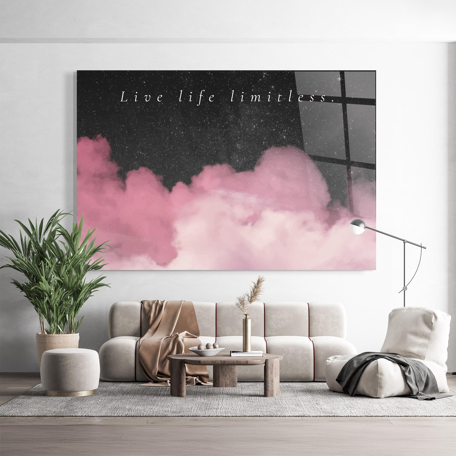 Glasbild Clouds Text Pink mockup 9