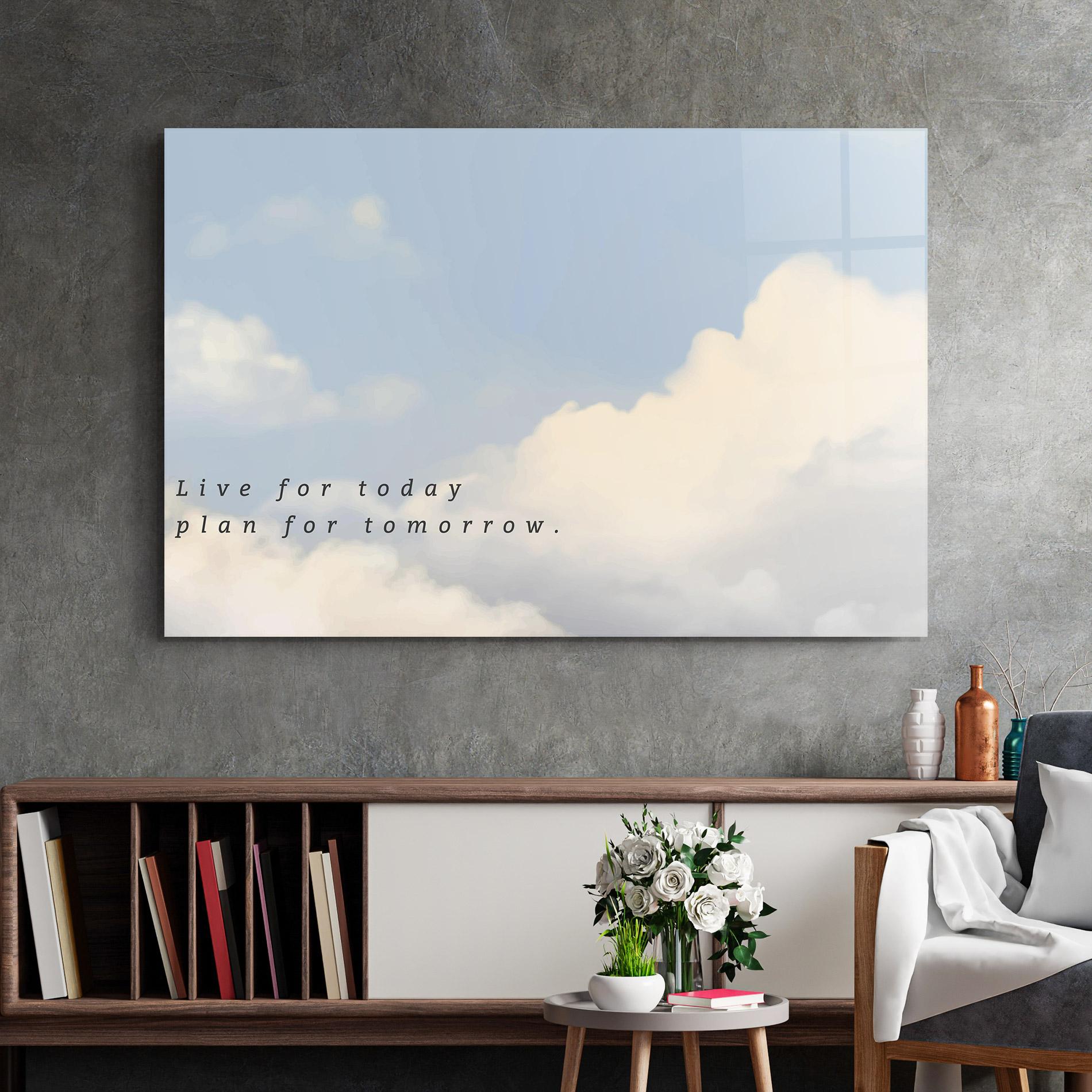 Glasbild Clouds Text Blue mockup 2