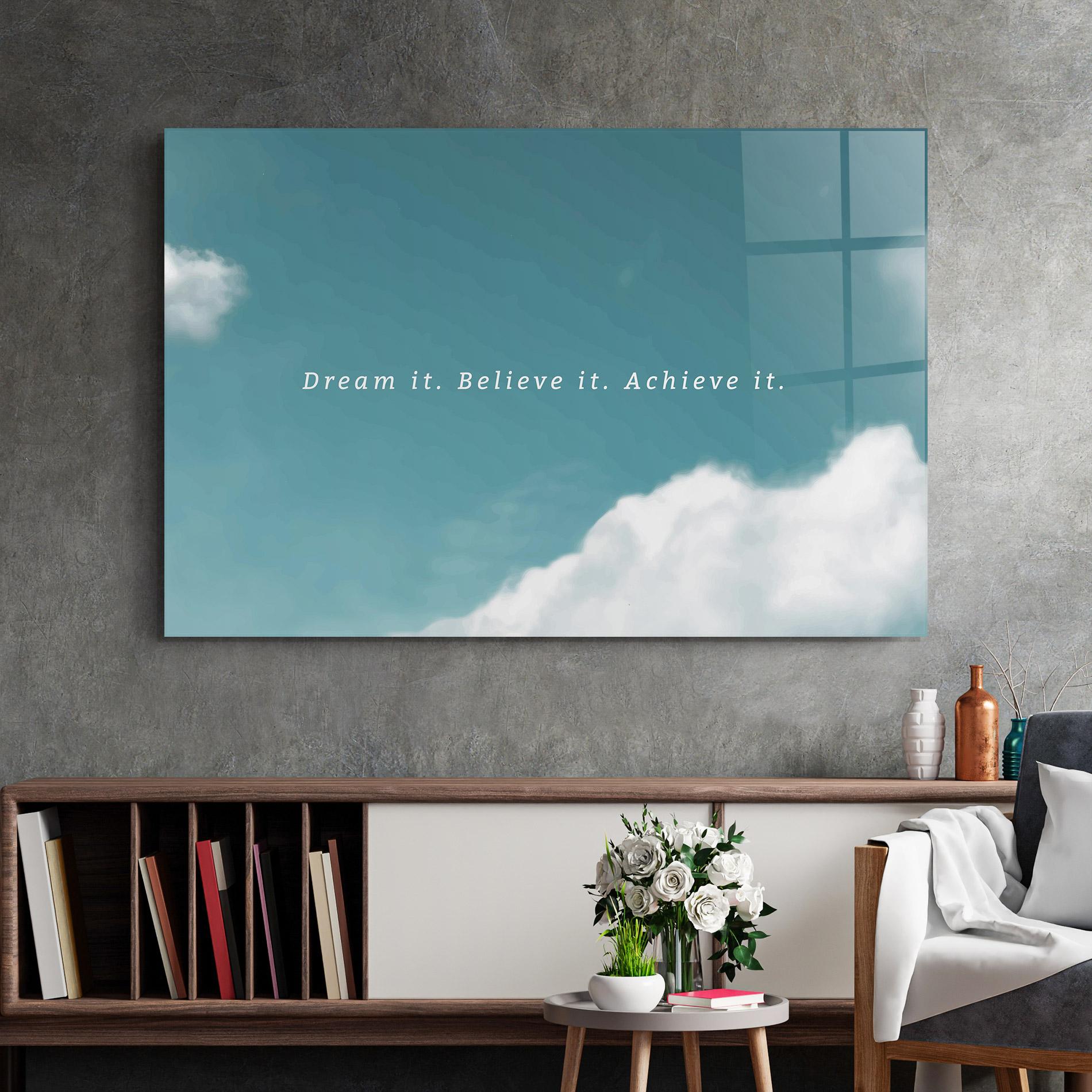 Glasbild Clouds Text Green mockup 2