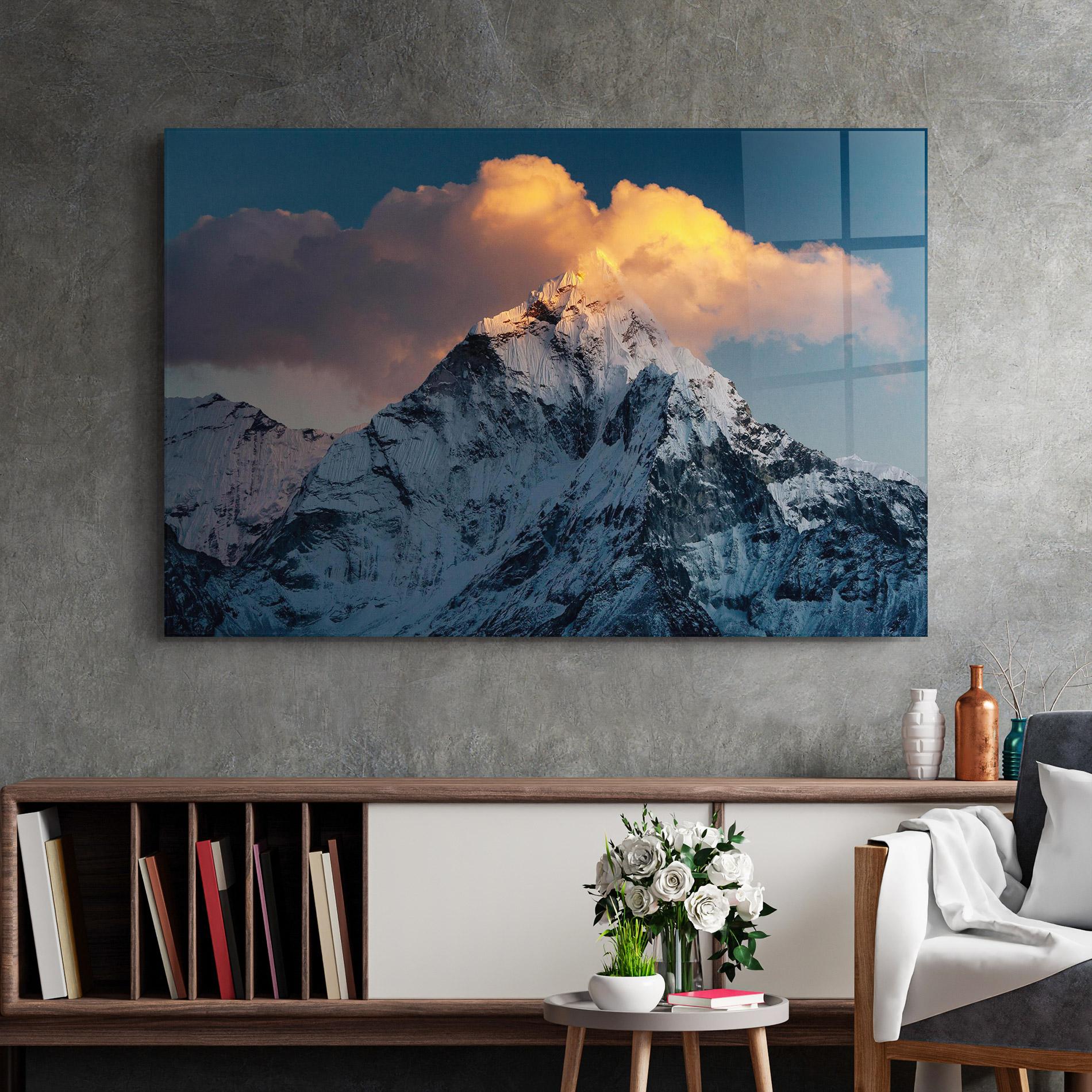 Glasbild Orange Cloud Mountain mockup 2