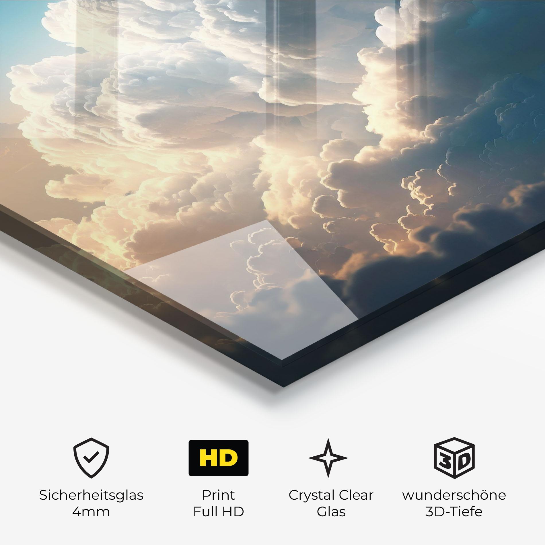 Glasbild Big Puffy Clouds mockup 3