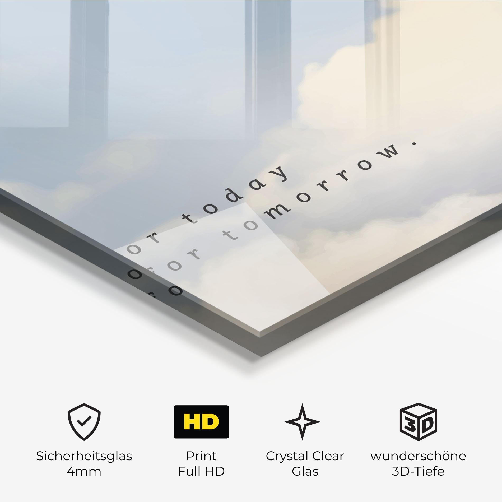 Glasbild Clouds Text Blue mockup 3