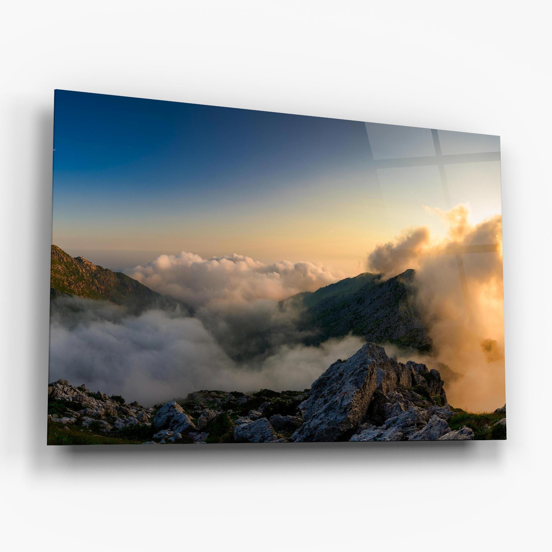 Glasbild Panoramic Mountains Clouds mockup 6
