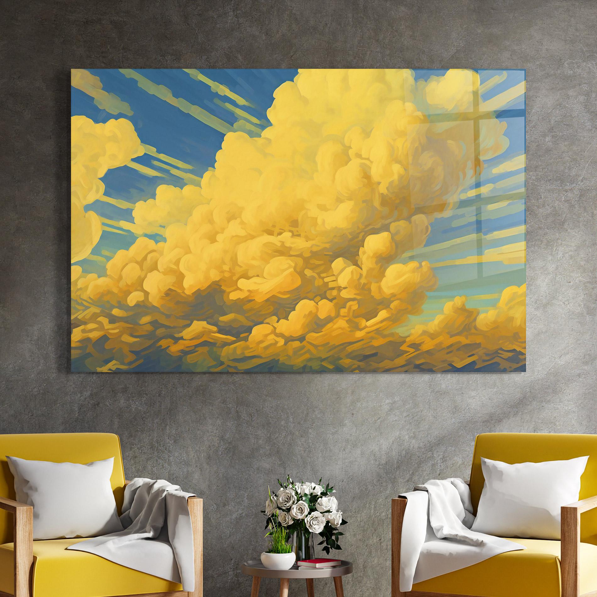 Glasbild Big Yellow Cloud Art mockup 4