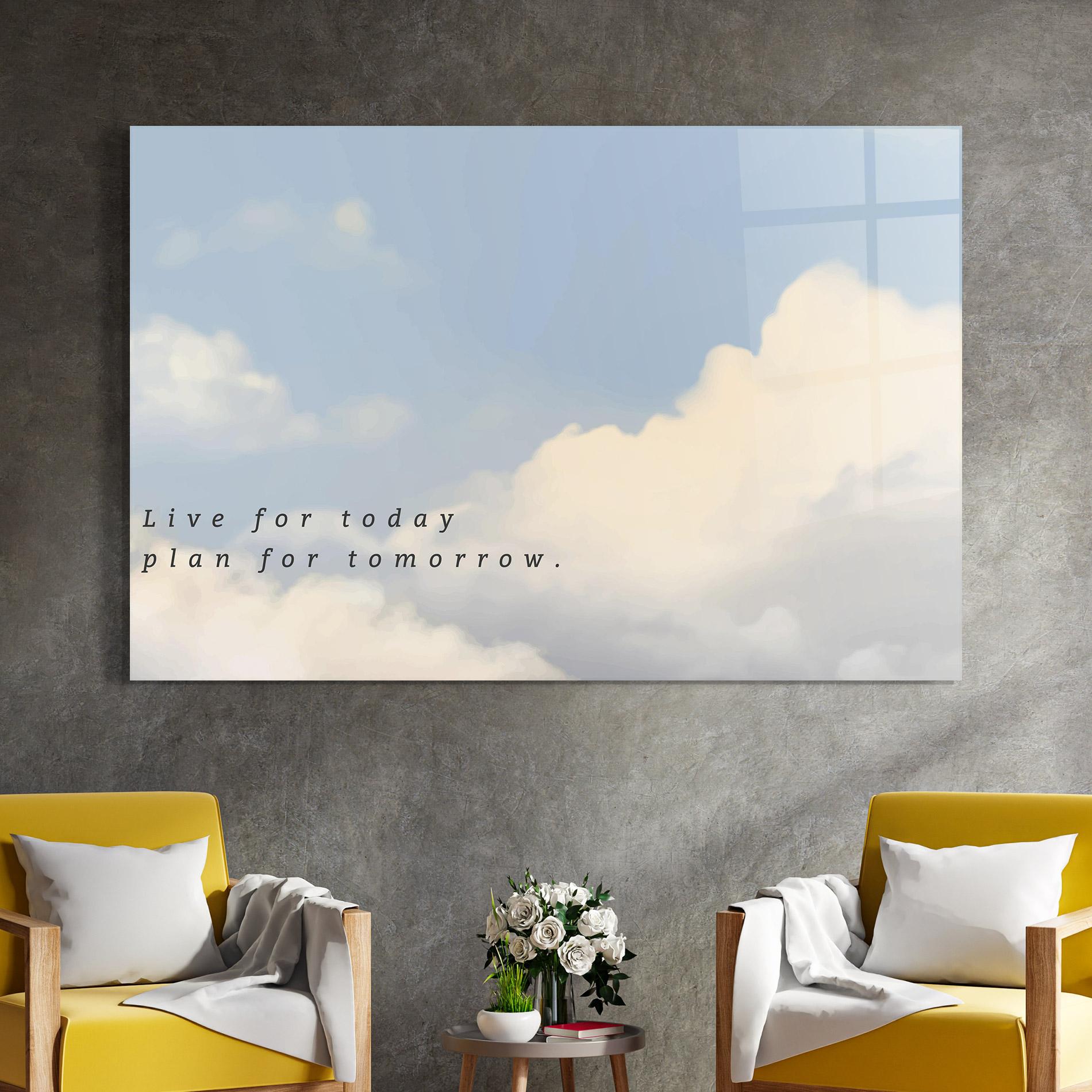 Glasbild Clouds Text Blue mockup 4