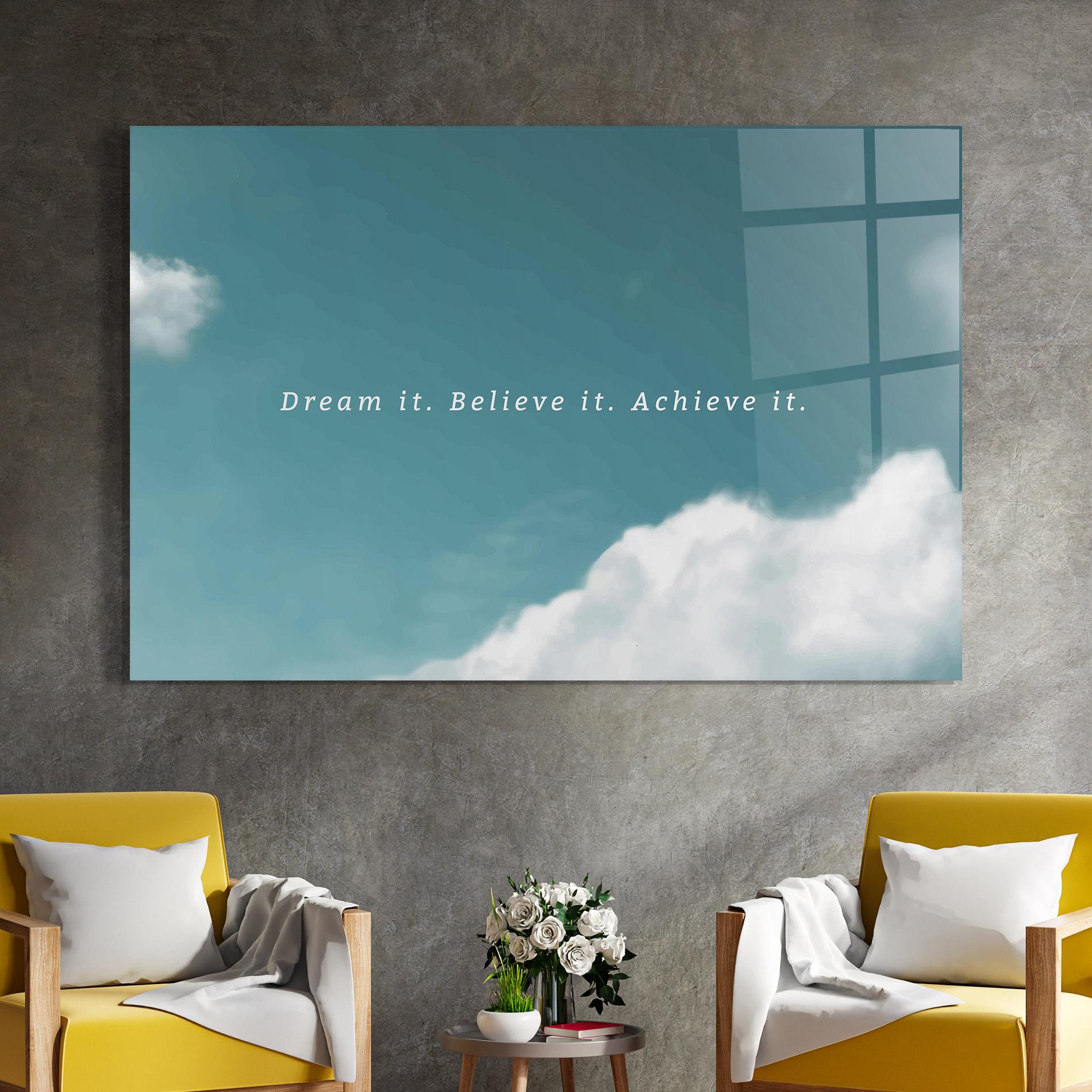 Glasbild Clouds Text Green mockup 4