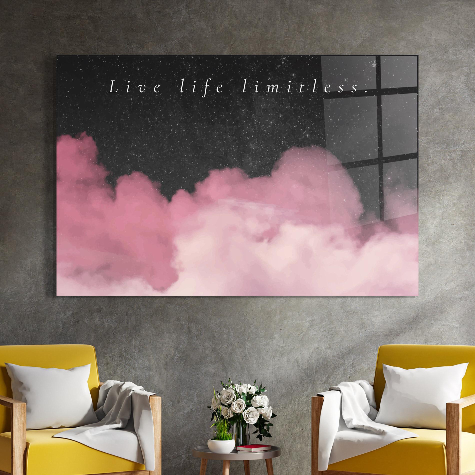 Glasbild Clouds Text Pink mockup 4