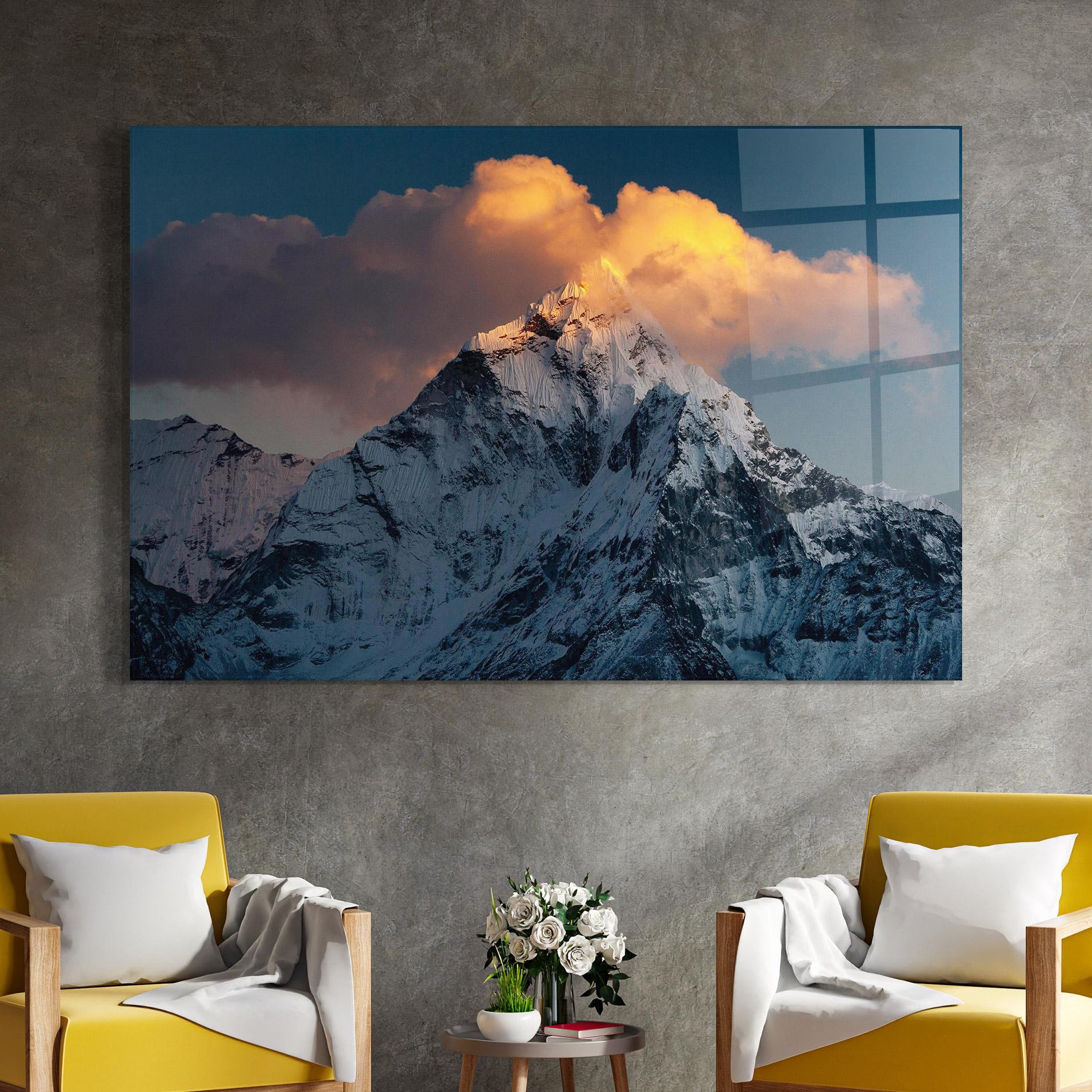 Glasbild Orange Cloud Mountain mockup 4