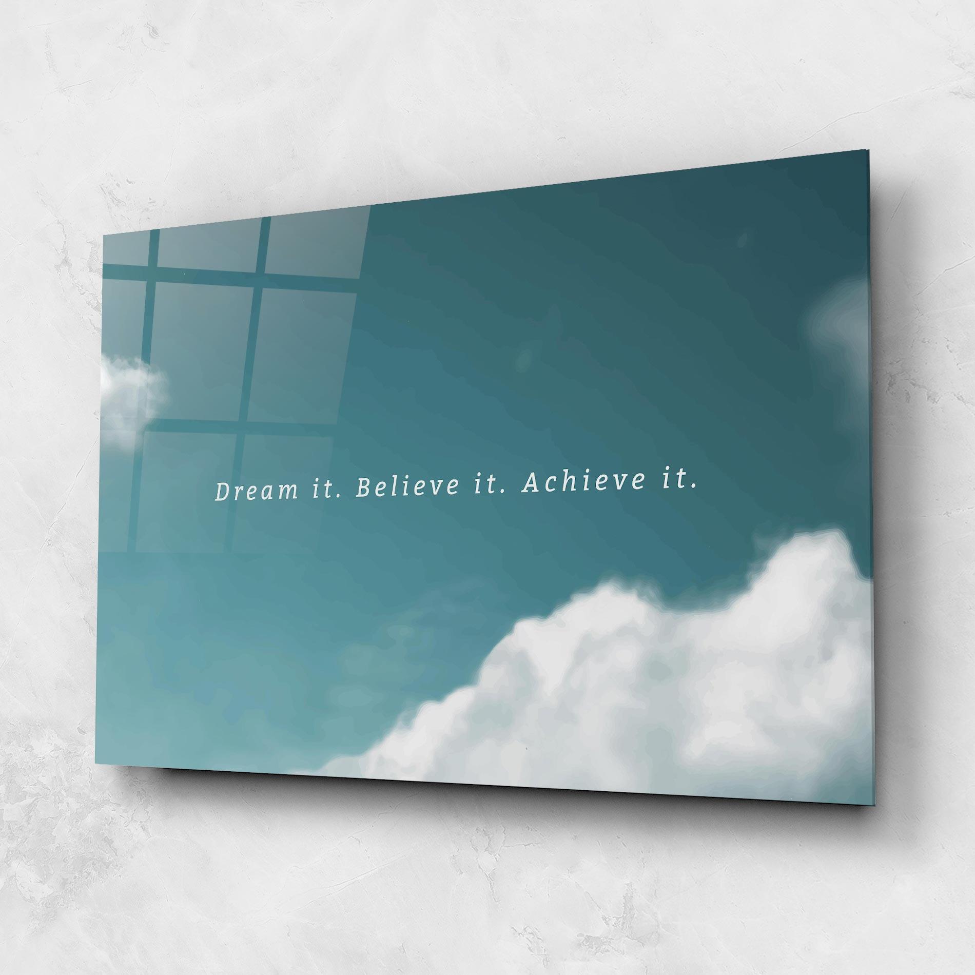 Glasbild Clouds Text Green mockup 1