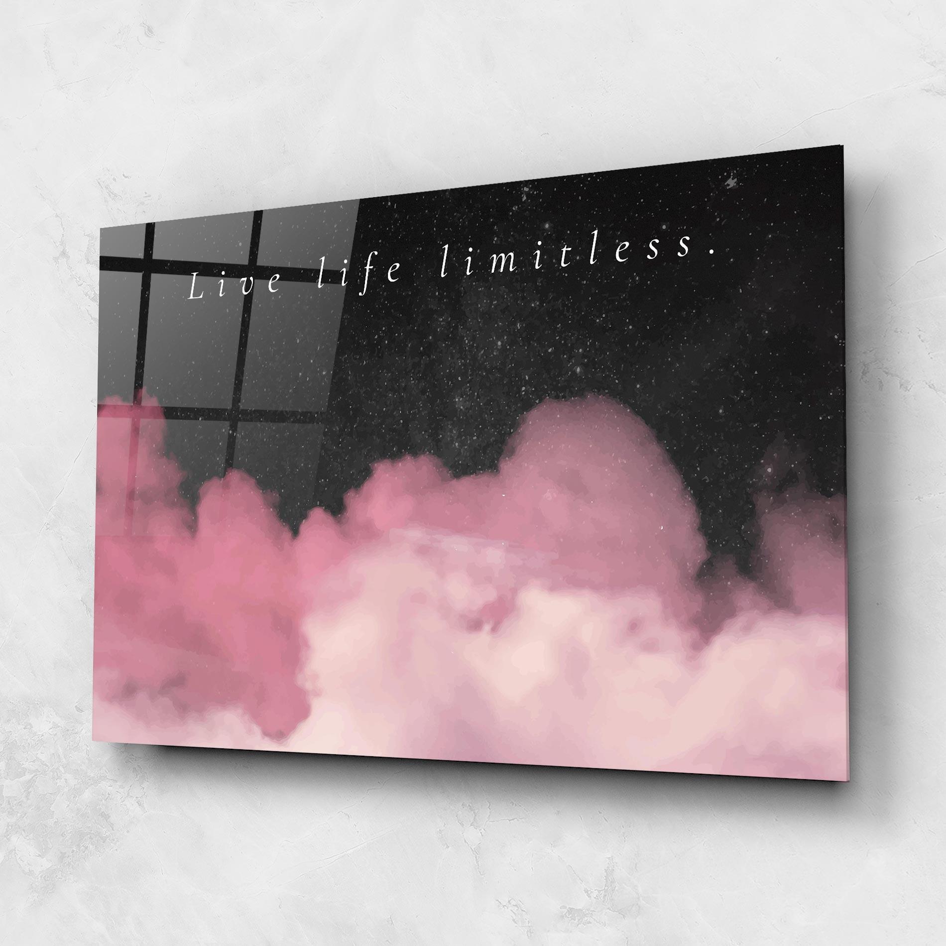 Glasbild Clouds Text Pink mockup 1