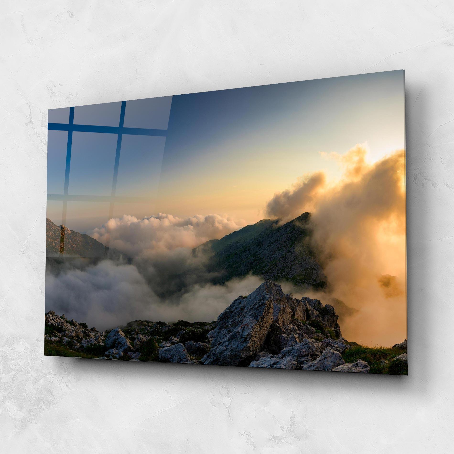 Glasbild Panoramic Mountains Clouds mockup 1