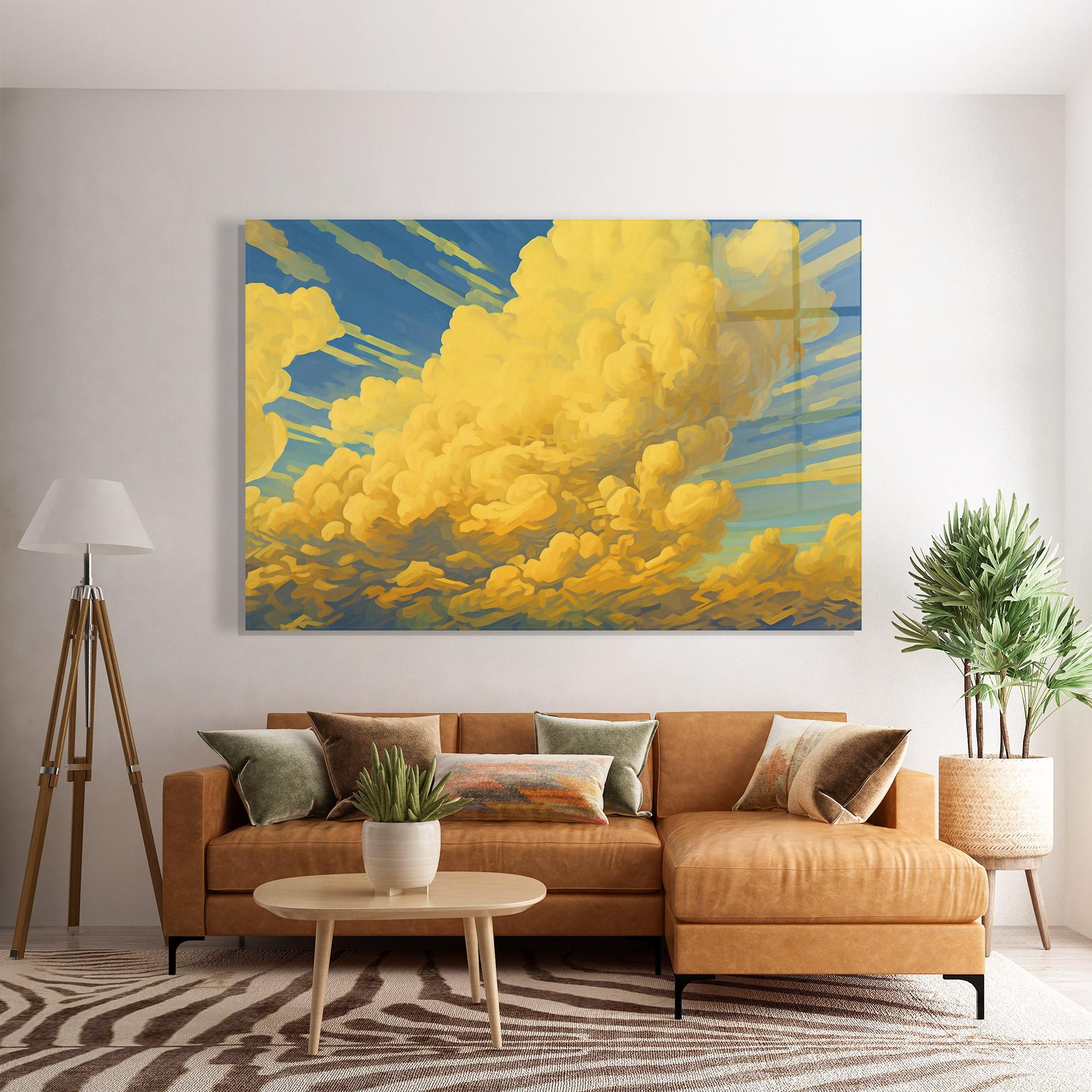 Glasbild Big Yellow Cloud Art mockup 7