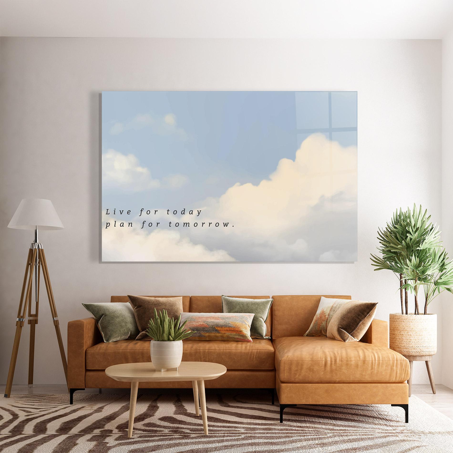 Glasbild Clouds Text Blue mockup 7